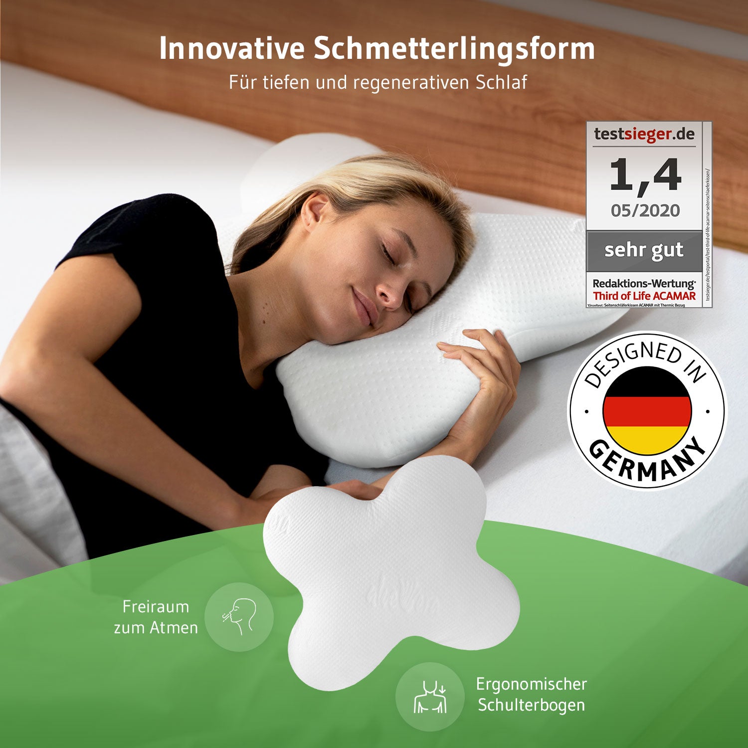 ACAMAR Seitenschläferkissen Schmetterlingsform + Aloe Vera Bezug - Third of Life