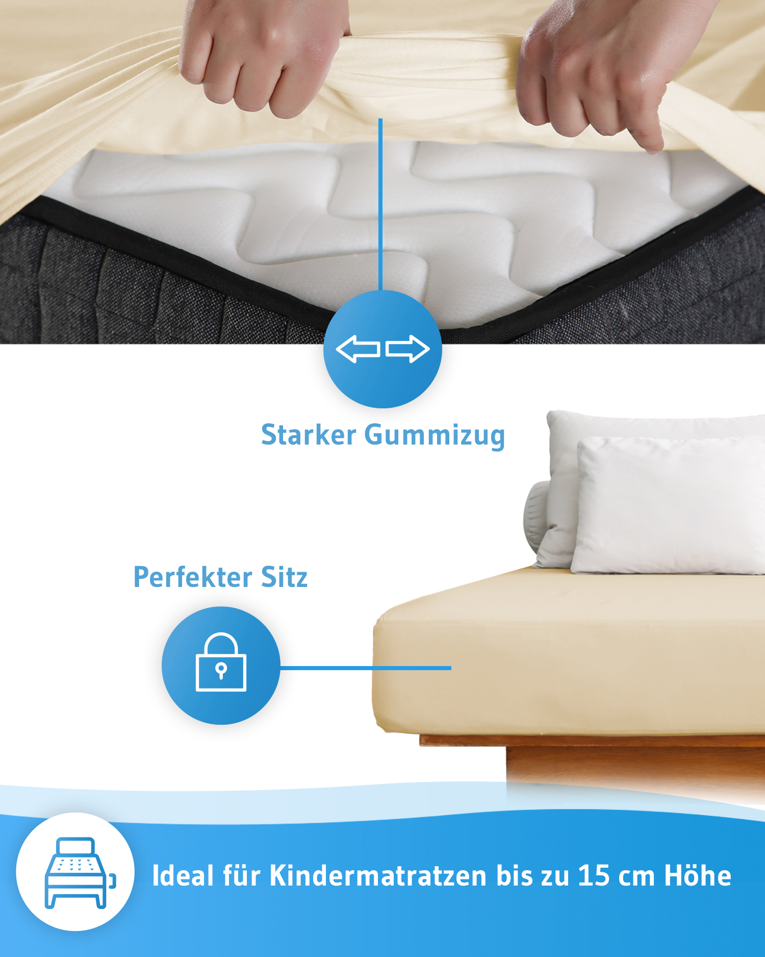 Kindergrößen: Spannbettlaken mit Elasthan BENE faltenfrei und bügelfrei, supersoft und atmungsaktiv - Third of Life