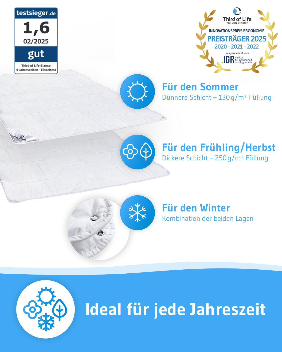 Ganzjahresdecke BLANCO für Kinder mit Sanitized®-Schutz