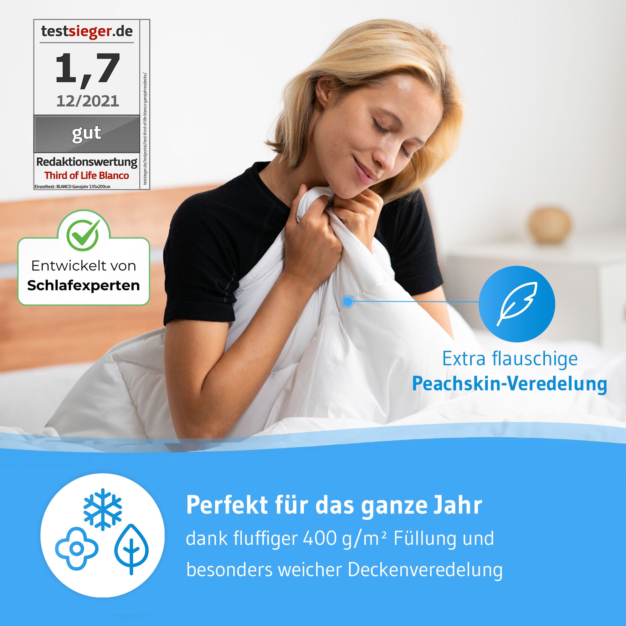Ganzjahresdecke BLANCO für Kinder mit Sanitized®-Schutz - Third of Life