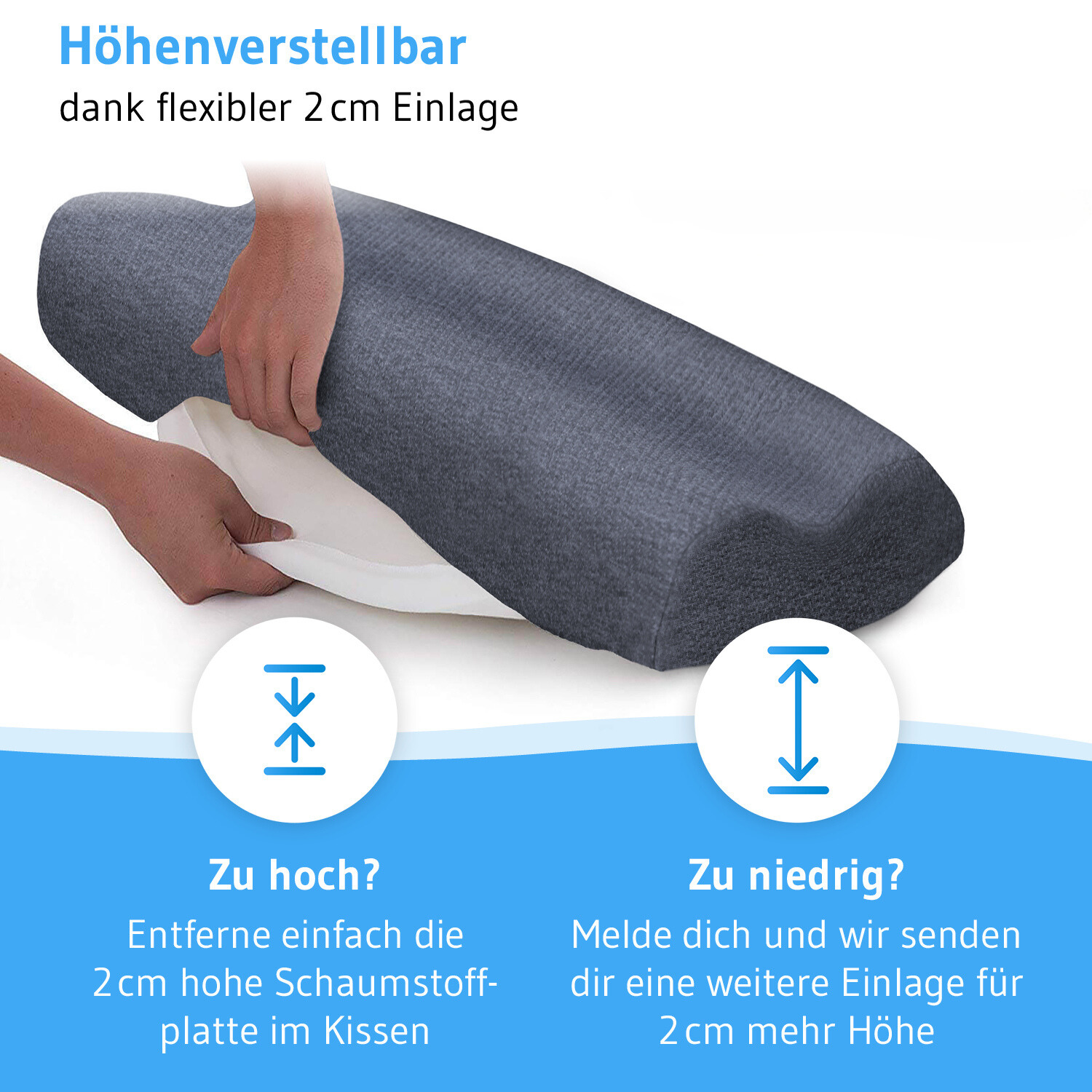 Nackenstützkissen MATAR mit Nackenwelle für Seiten- und Rückenschläfer, aus Visco Schaum, höhenverstellbar und ergonomisch - Third of Life