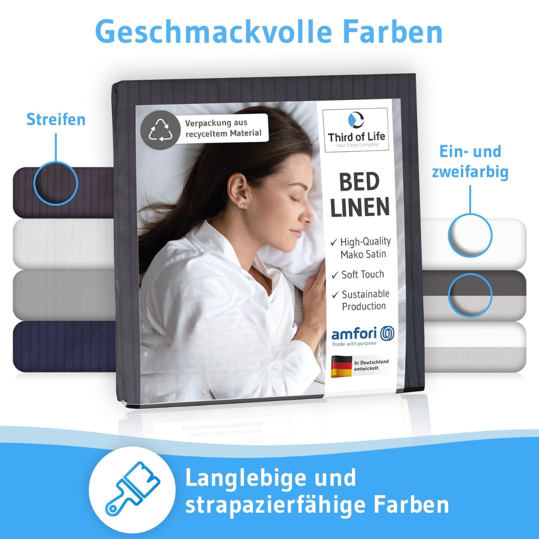 Mako-Satin Bettwäsche ELLA - 100% Baumwolle - STANDARD 100 by OEKO-TEX® – warm & flauschig - Third of Life