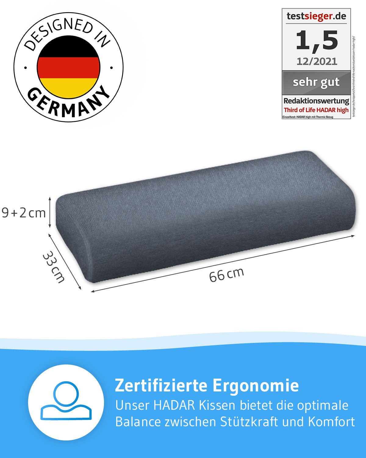 HADAR Nackenstütz-Kopfkissen, höhenverstellbar und ergonomisch aus Visco Schaum - Third of Life