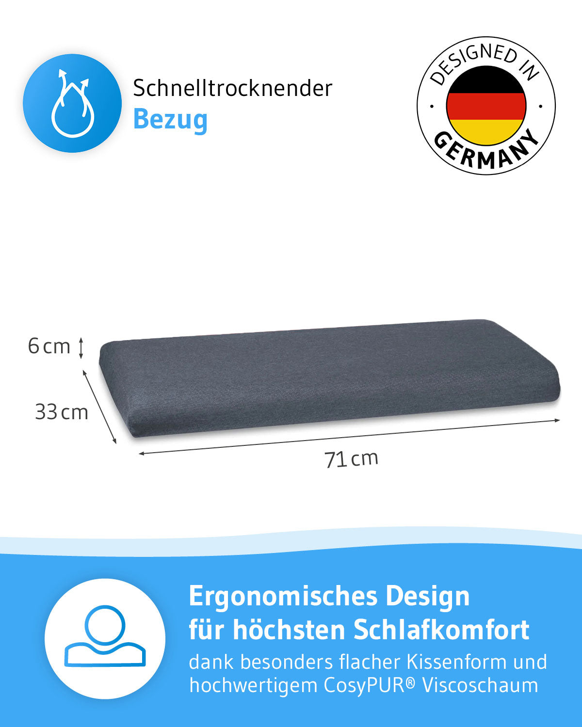 HADAR low - Flaches Bauchschläferkissen für erholsame Nächte - Ergonomisch aus Visco Schaum - Third of Life