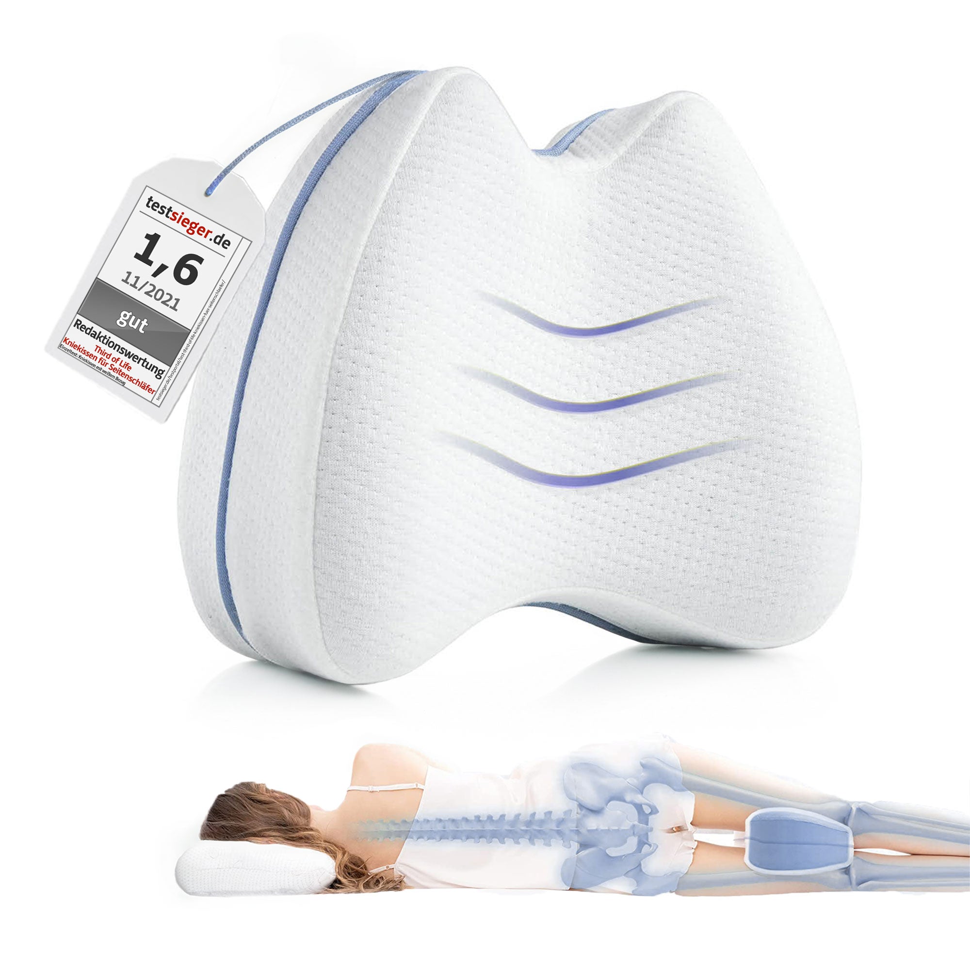 Kniekissen für Seitenschläfer, orthopädisch aus Visco-Schaum - Third of Life