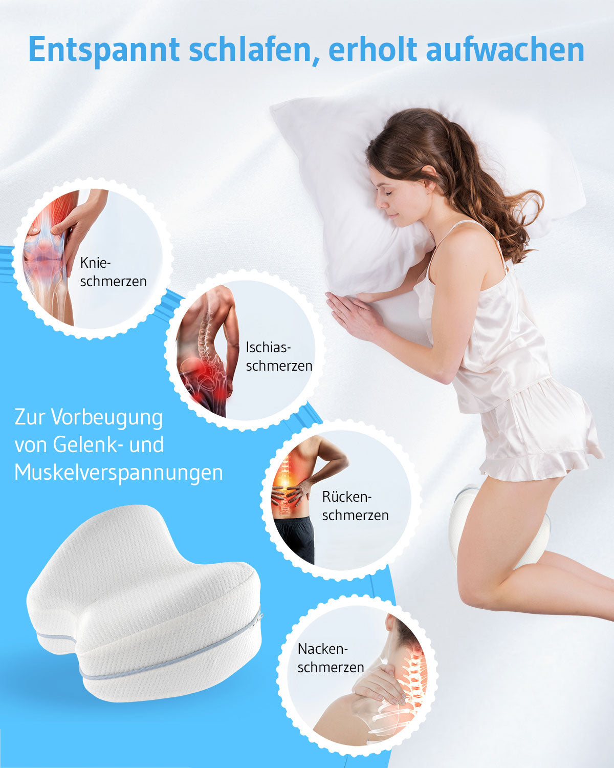 Kniekissen für Seitenschläfer, orthopädisch aus Visco-Schaum - Third of Life