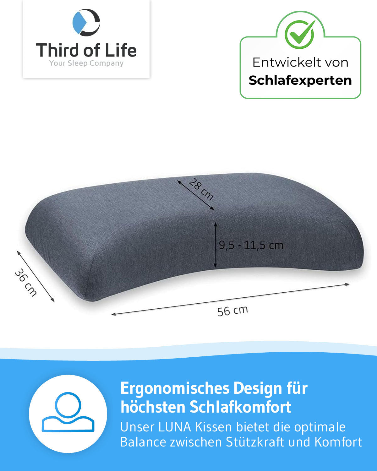 LUNA QuickDry Nackenstützkissen mit Schulterbogen, höhenverstellbar - Third of Life