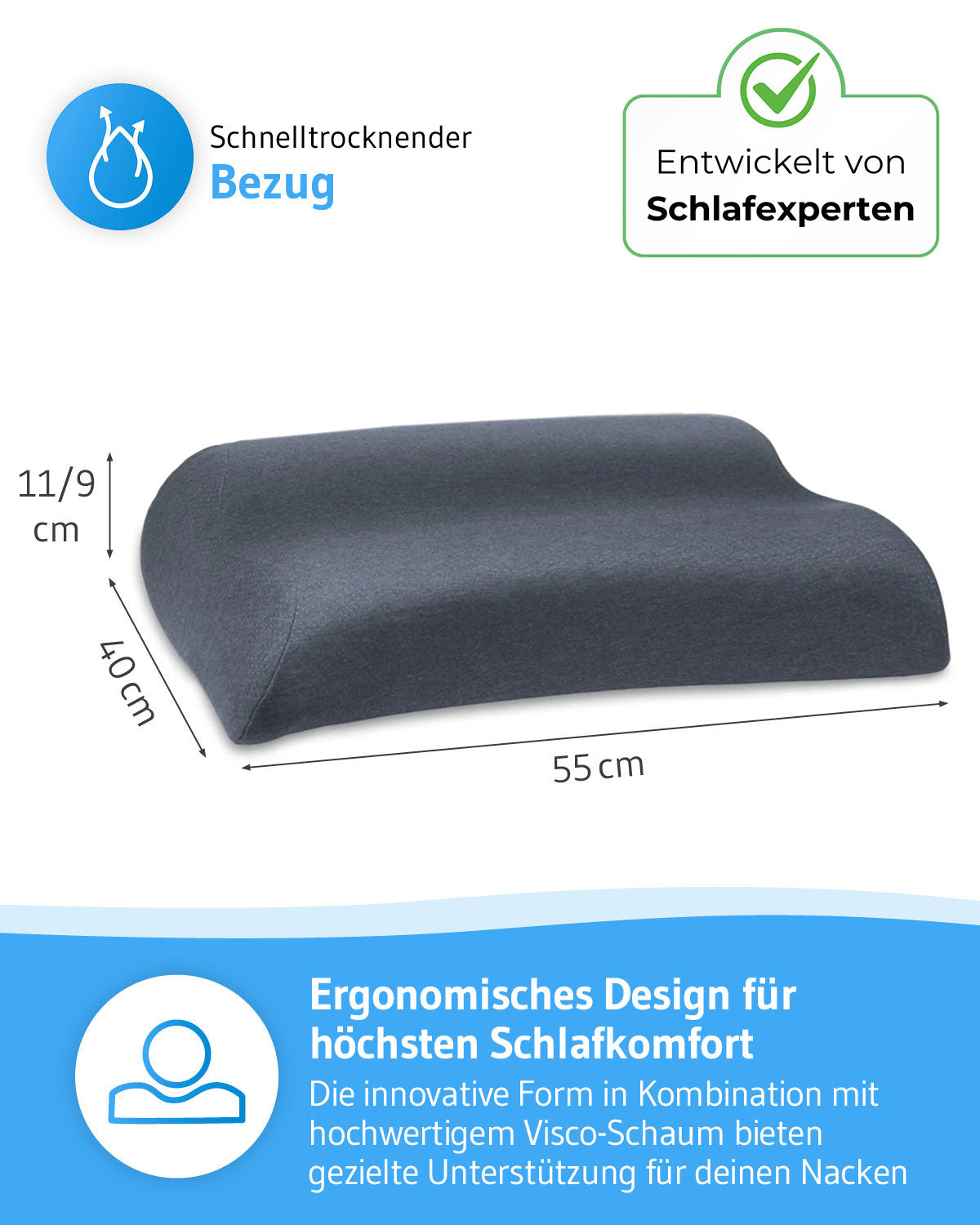 MATAR Nackenstützkissen mit Nackenwelle, höhenverstellbar aus Visco Schaum
