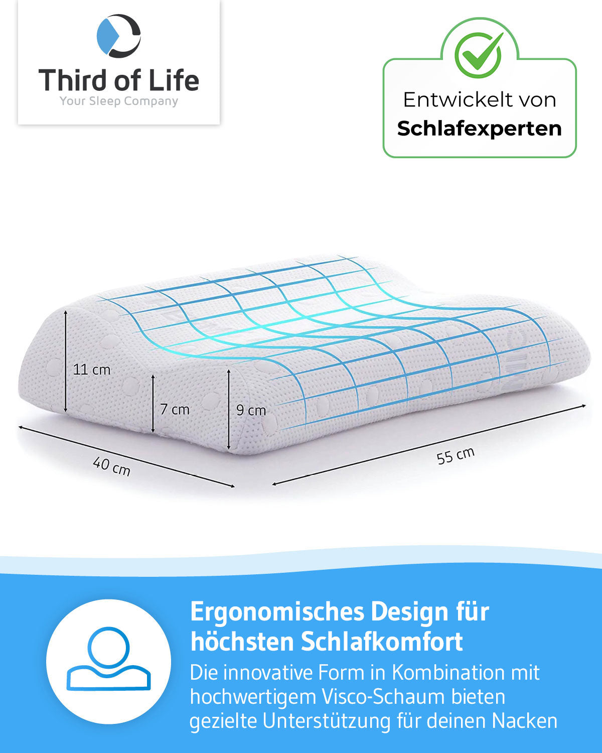 MATAR Nackenstützkissen mit Nackenwelle, höhenverstellbar aus Visco Schaum - Third of Life