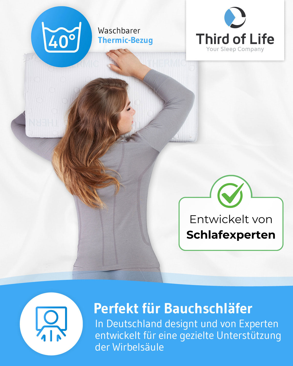 MIZAR Bauchschläferkissen, extra weich aus Visco Schaum - Third of Life