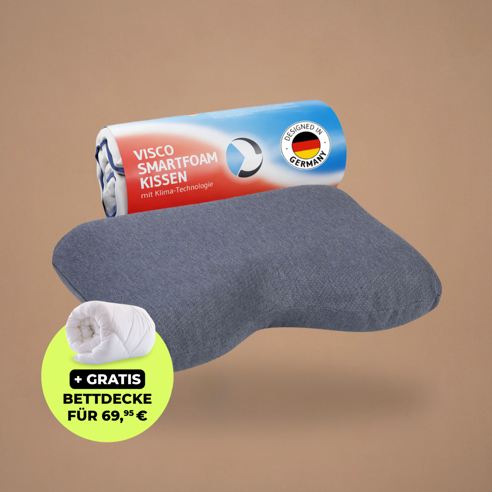 GIANFAR Nackenstützkissen mit Nackenbogen aus Visco Schaum mit Klimabezug