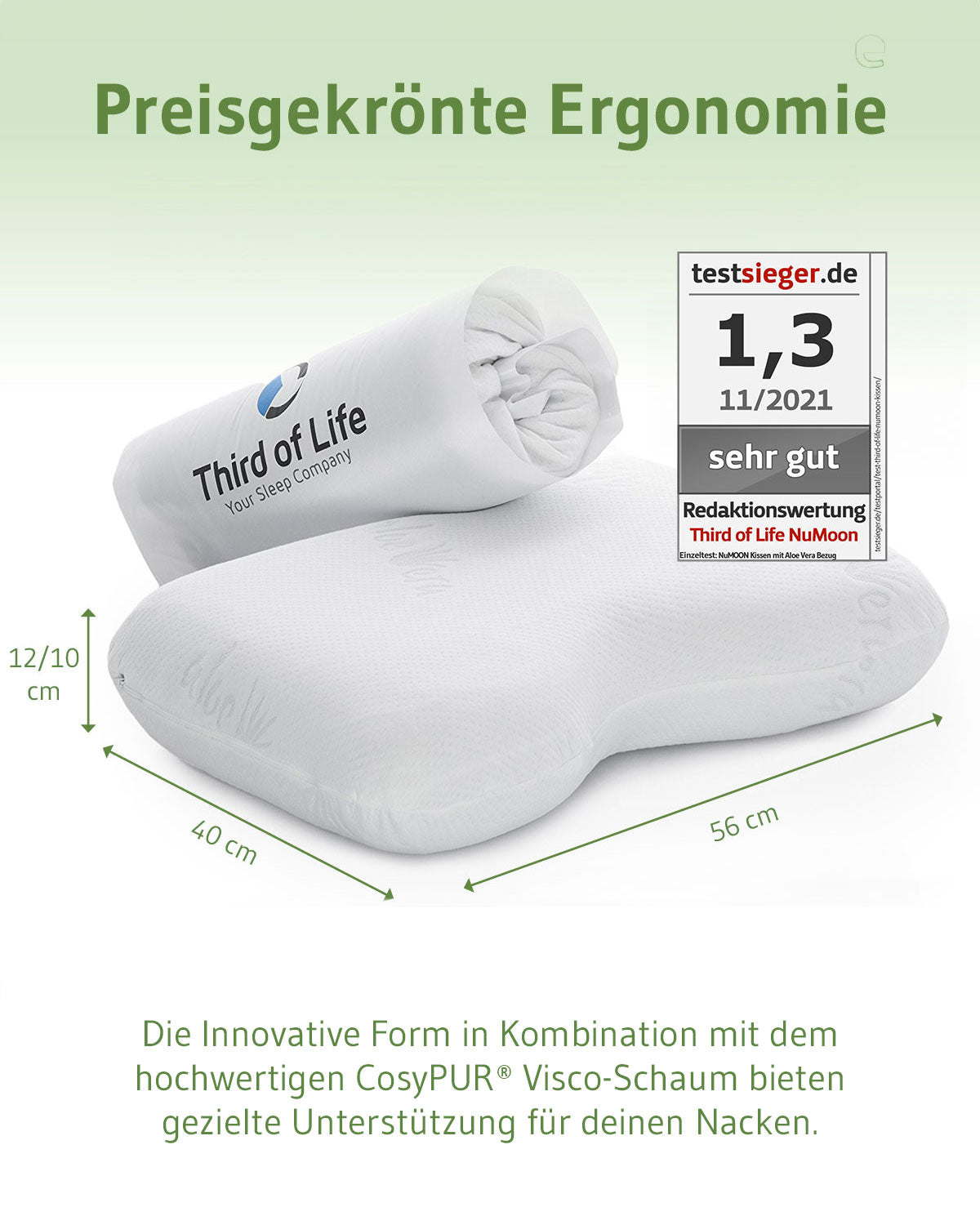 NuMOON Nackenstützkissen mit Bambus-Aktivkohle & Aloe Vera Bezug - Third of Life