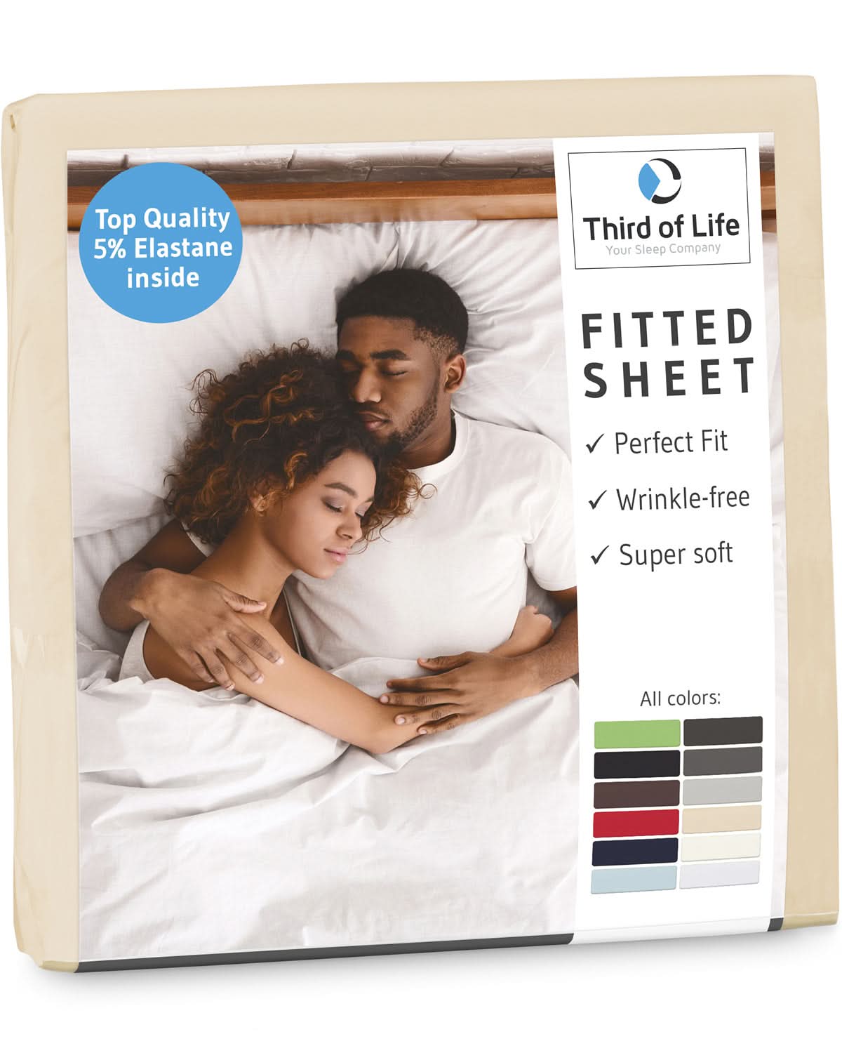 Spannbettlaken mit Elasthan BENE, faltenfrei und bügelfrei, supersoft und atmungsaktiv - Third of Life