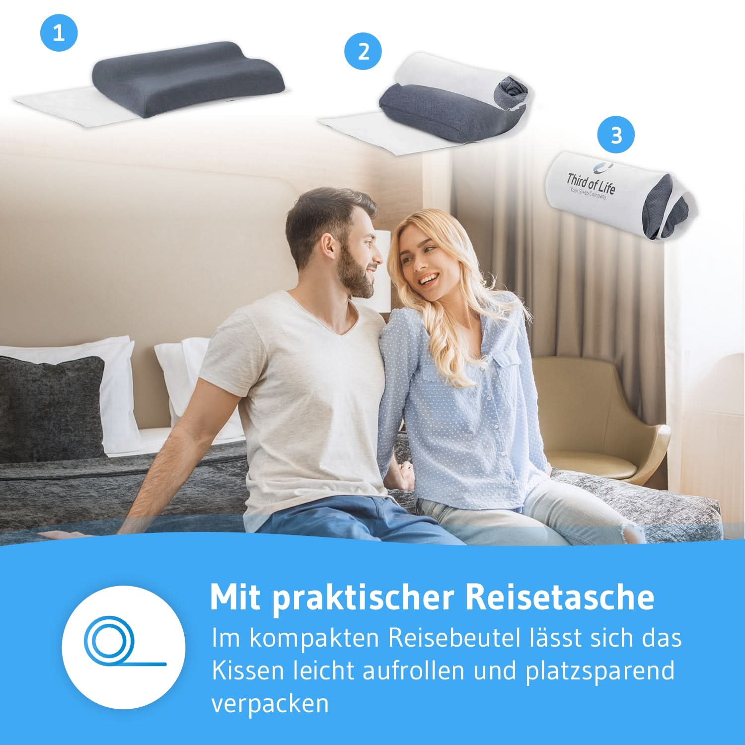 Nackenstützkissen MATAR mit Nackenwelle für Seiten- und Rückenschläfer, aus Visco Schaum, höhenverstellbar und ergonomisch - Third of Life