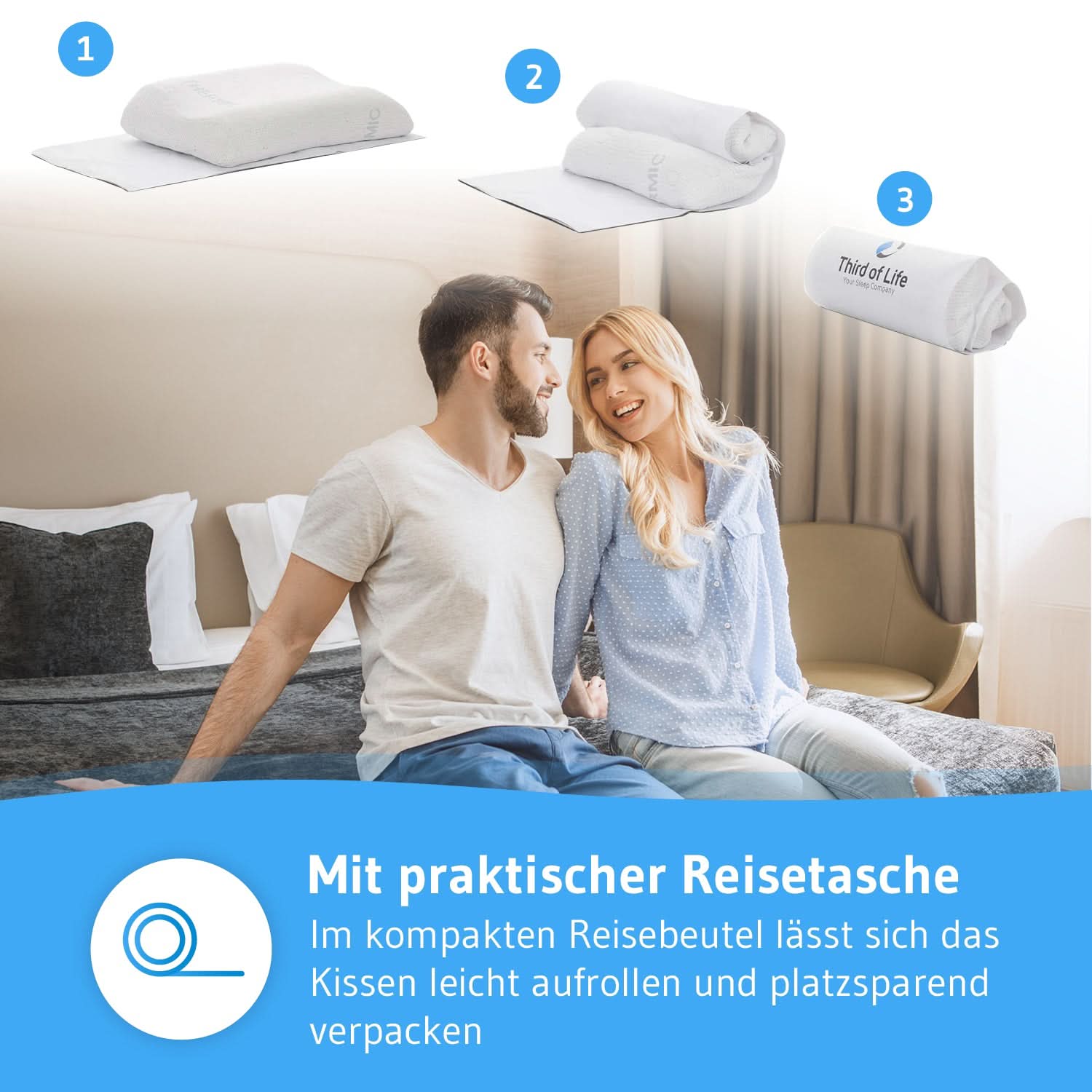 Nackenstützkissen MATAR mit Nackenwelle für Seiten- und Rückenschläfer, aus Visco Schaum, höhenverstellbar und ergonomisch - Third of Life