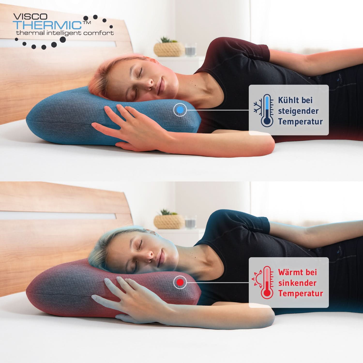 Nackenstützkissen NuMOON QuickDry, Kopfkissen aus Visco Schaum mit Bambus-Aktivkohle und Thermic Bezug, für alle Schlafpositionen geeignet - Third of Life