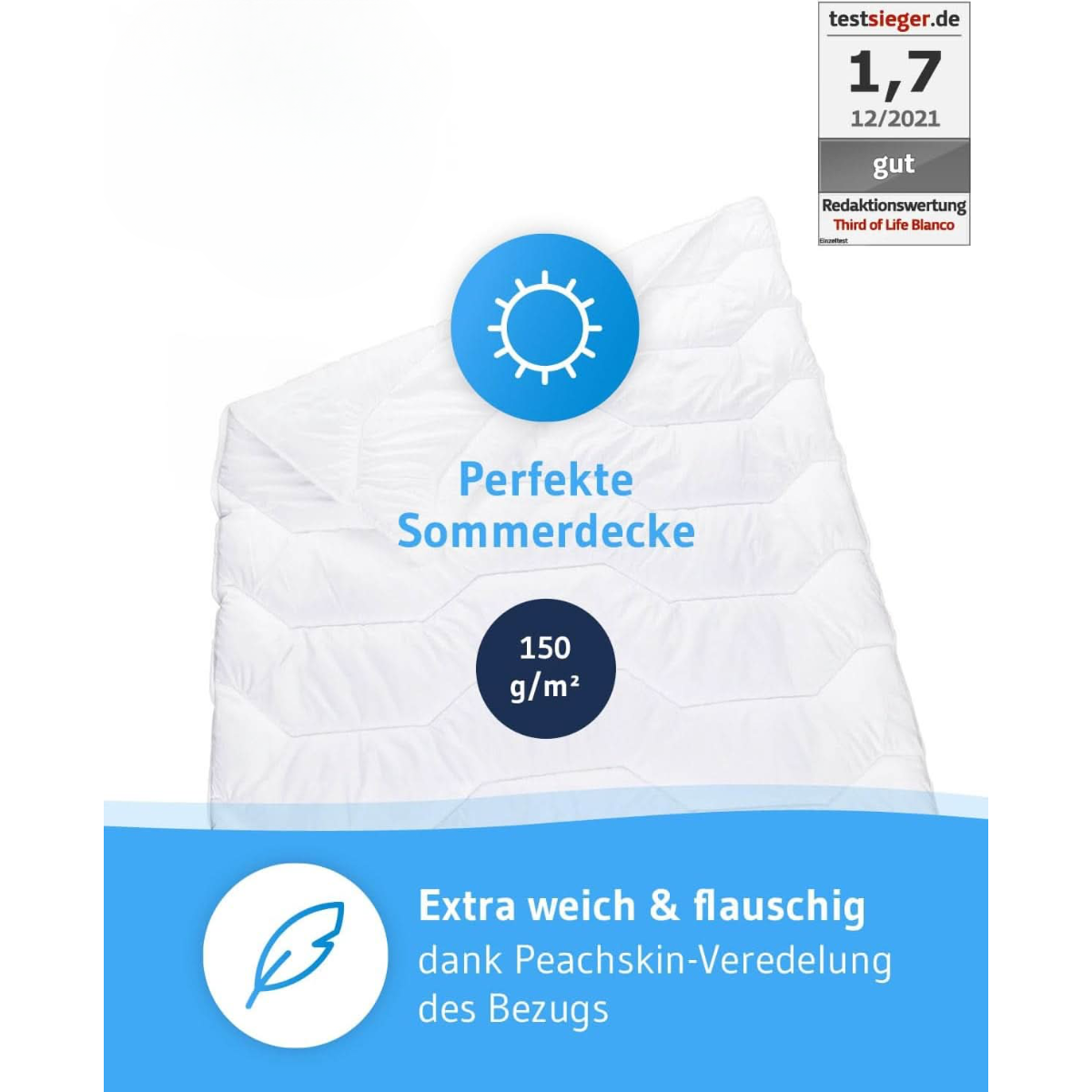 Sommerdecke BLANCO für Kinder mit Sanitized®-Schutz, für Allergiker geeignet - Third of Life