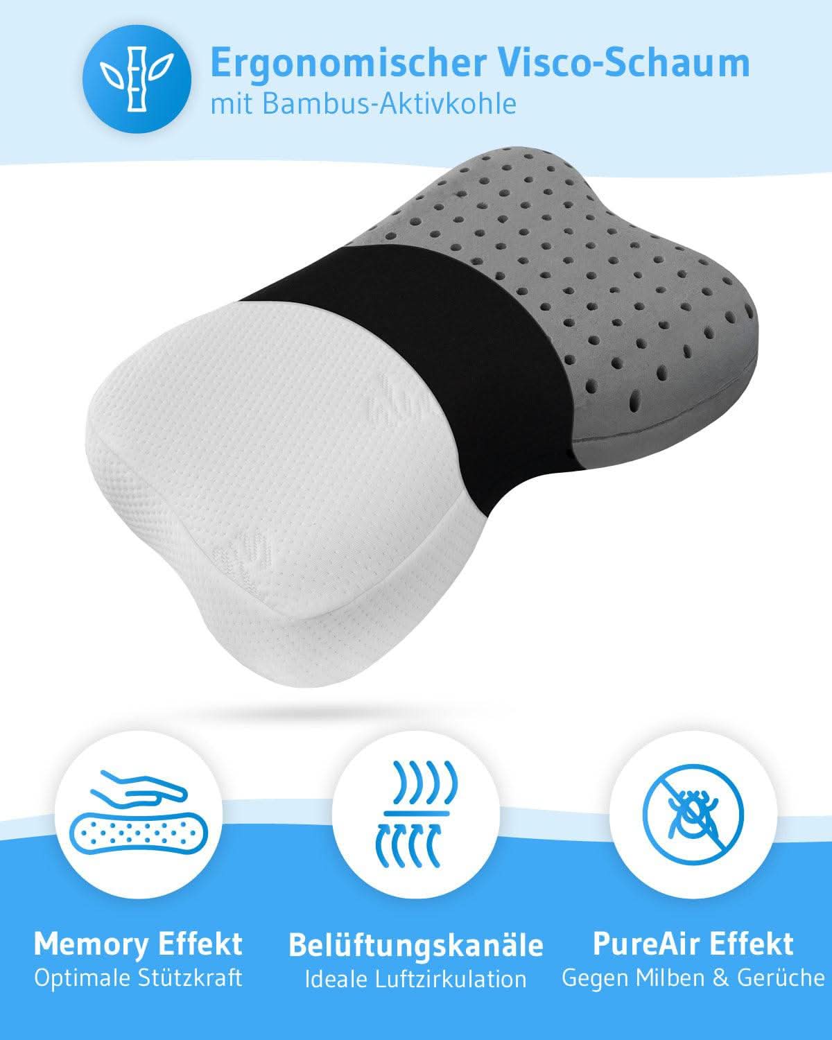 Nackenkissen ReCharge mit Bambus-Aktivkohle Viskoschaum - Third of Life