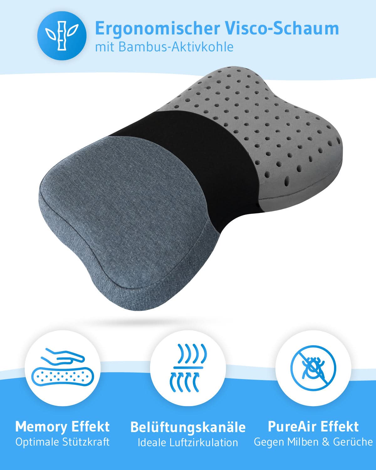 Nackenkissen ReCharge mit Bambus-Aktivkohle Viskoschaum - Third of Life