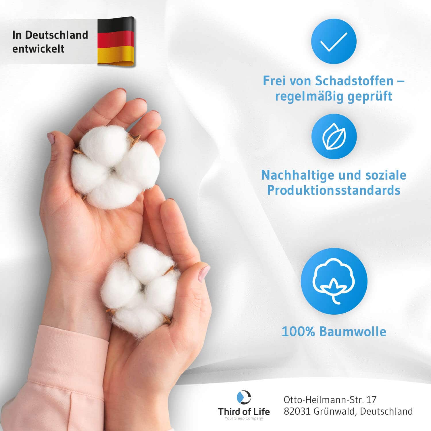 Jersey-Spannbettlaken aus 100 % Baumwolle ALBA, supersoft und atmungsaktiv, fusselfrei - Third of Life