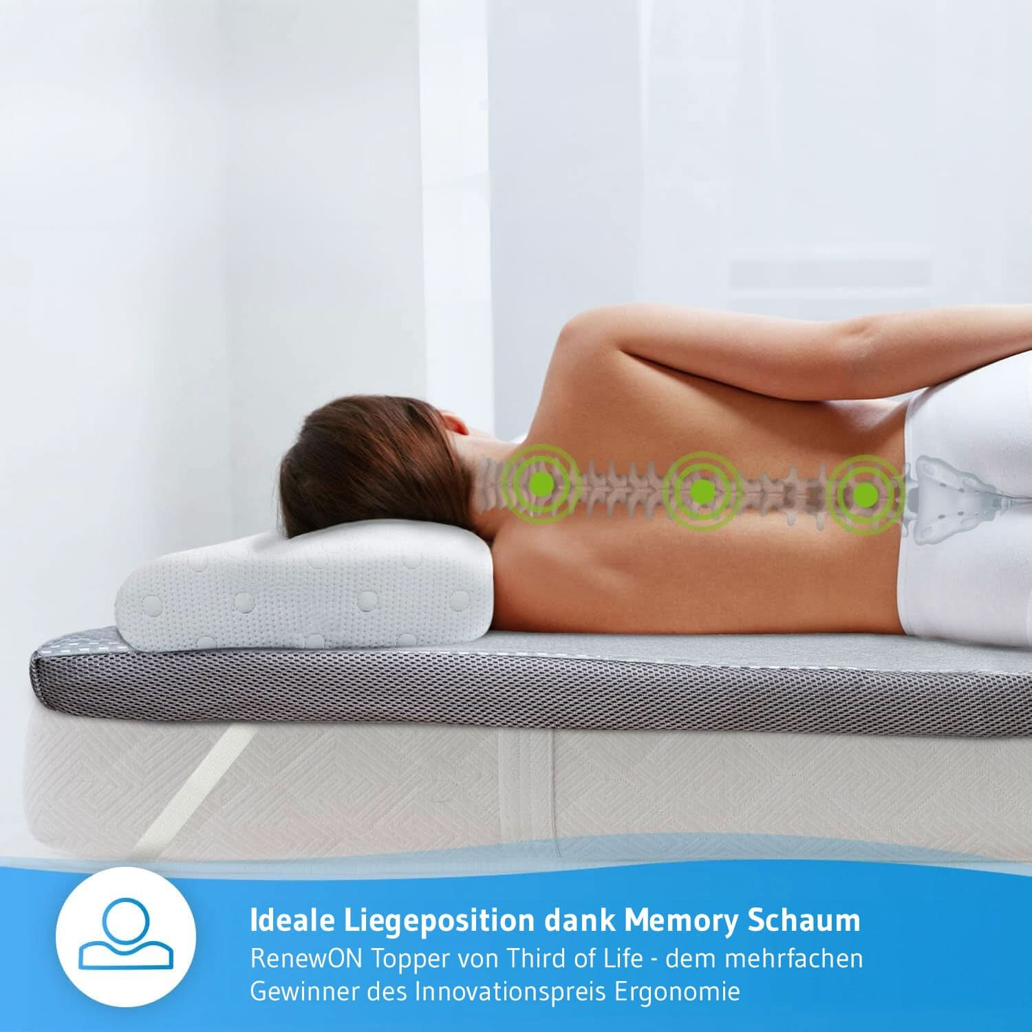 Topper RenewON - Ergonomische Matratzentopper aus Memory-Schaum mit Anti-Statischer & Anti-Bakterieller Graphene-Bezug - Third of Life