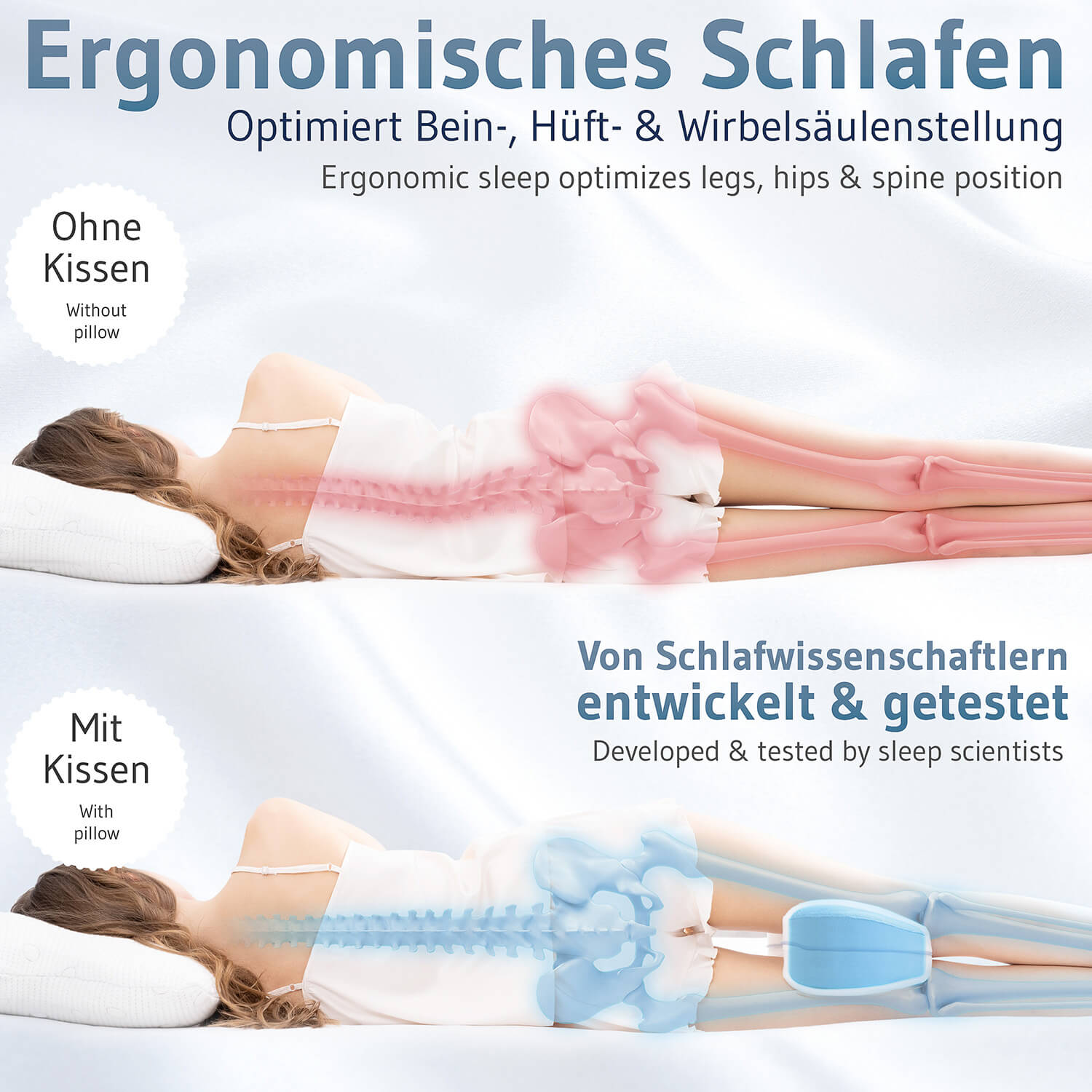 Kniekissen für Seitenschläfer I Orthopädisches Bein-Kissen aus Visco-Schaum