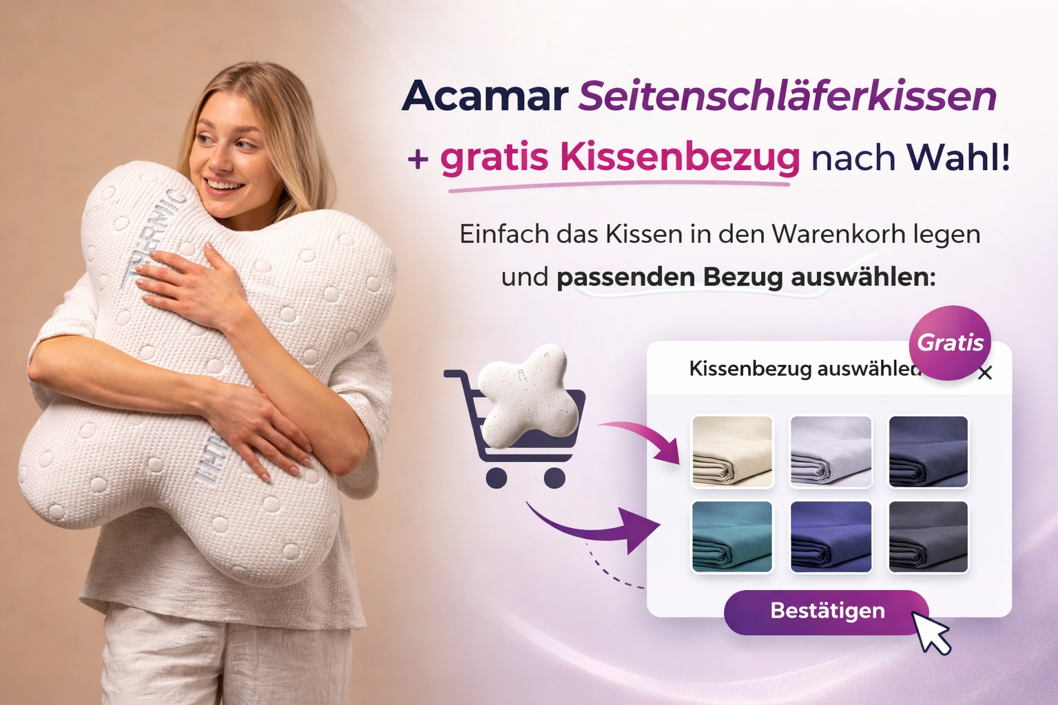 ACAMAR Seitenschläferkissen aus Visco Schaum, Schmetterlingsform mit thermoregulierendem Bezug - Third of Life