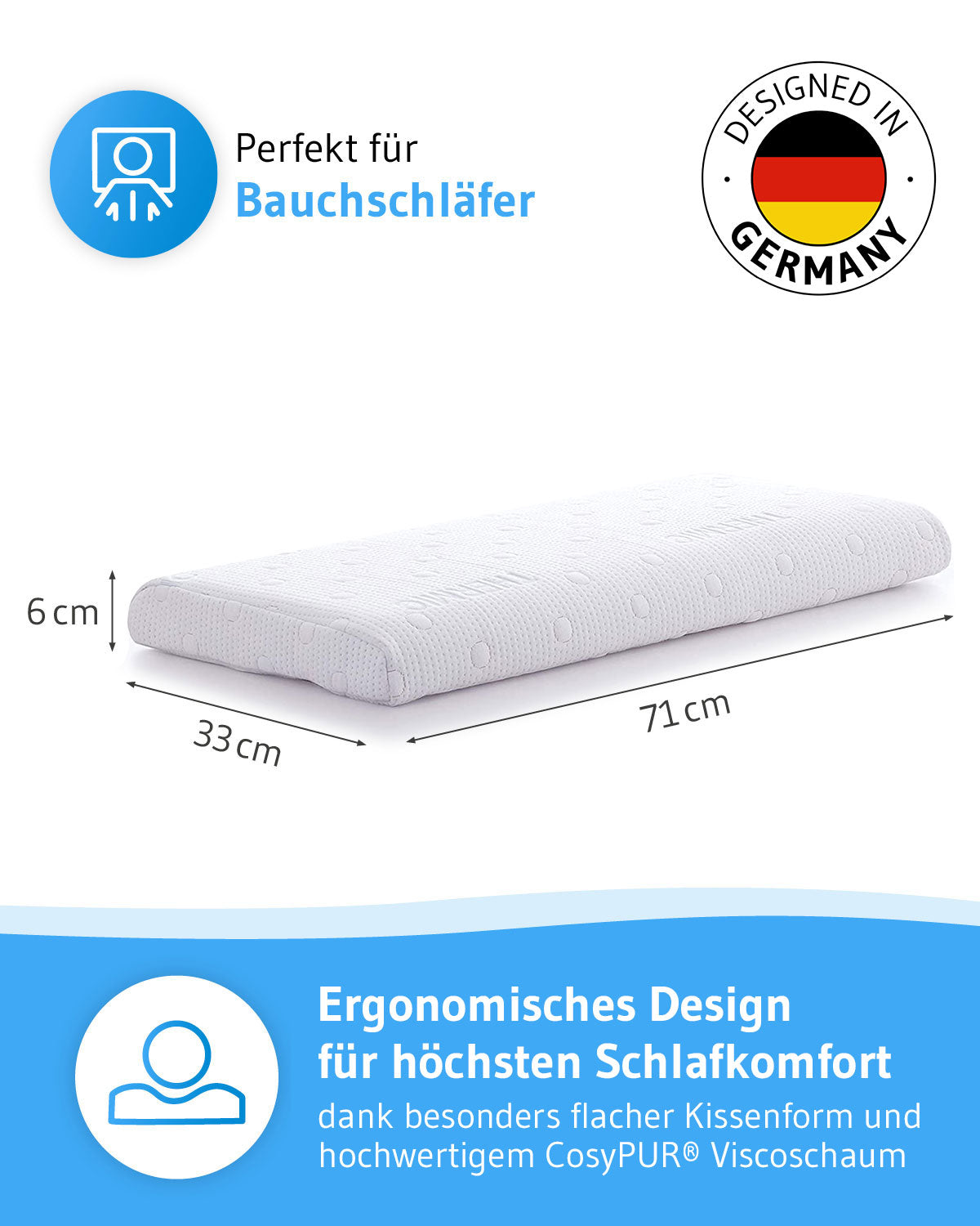 HADAR low - Flaches Bauchschläferkissen für erholsame Nächte - Ergonomisch aus Visco Schaum - Third of Life