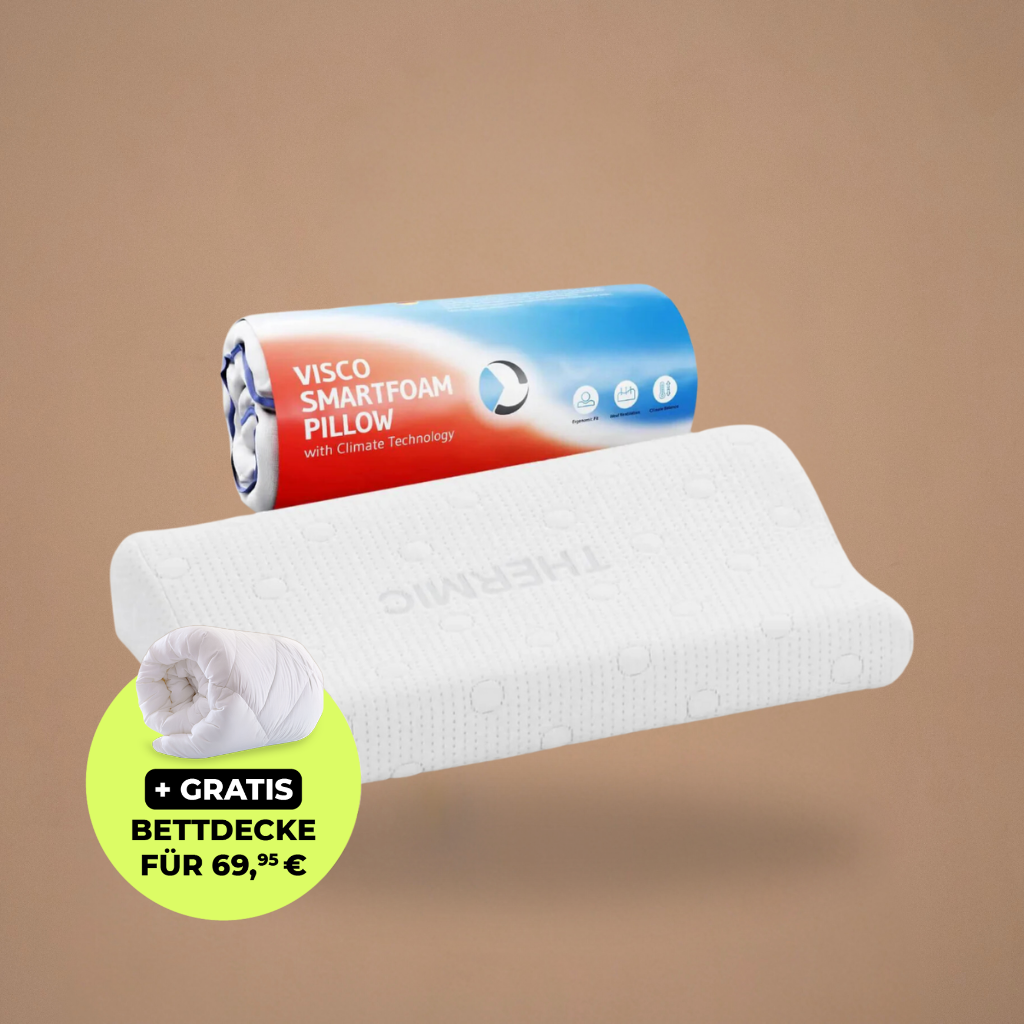 NINAR Kopfkissen mit Nackenwelle aus Visco Schaum für Wasserbetten und Kinder