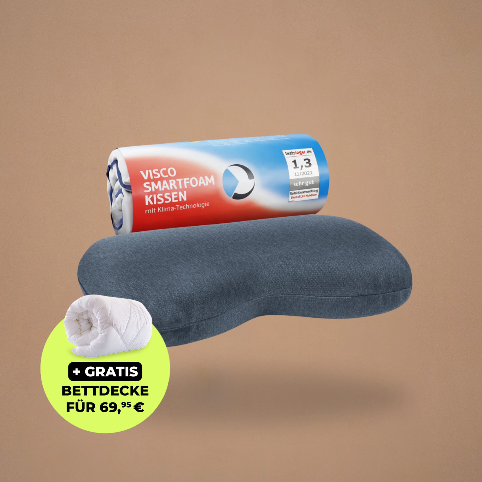 NuMOON QuickDry Nackenstützkissen mit Bambus-Aktivkohle aus Visco Schaum