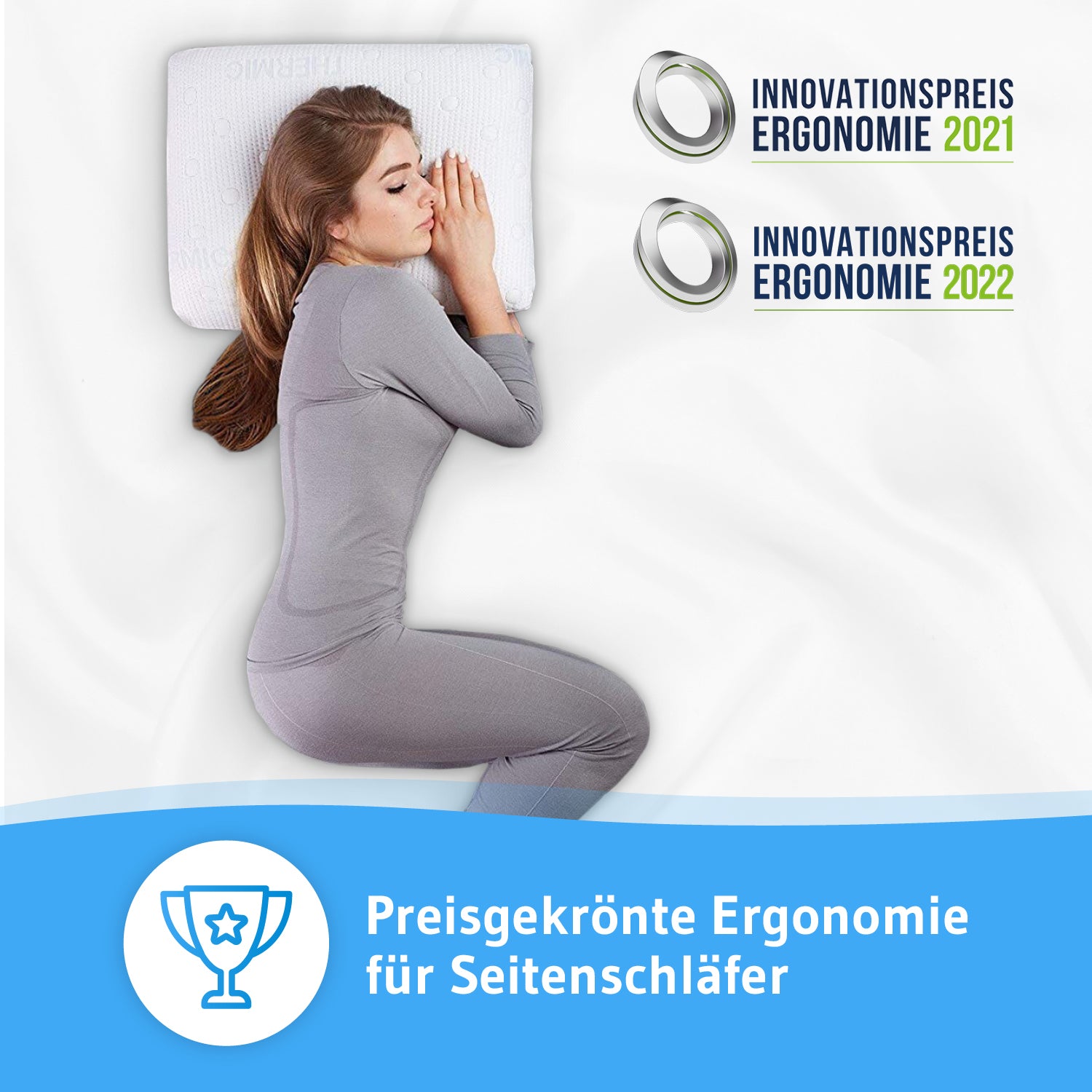 Seitenschläferkissen GIANFAR mit Nackenbogen, orthopädisches HWS Nackenstützkissen aus Visco Schaum mit Klimabezug - Third of Life