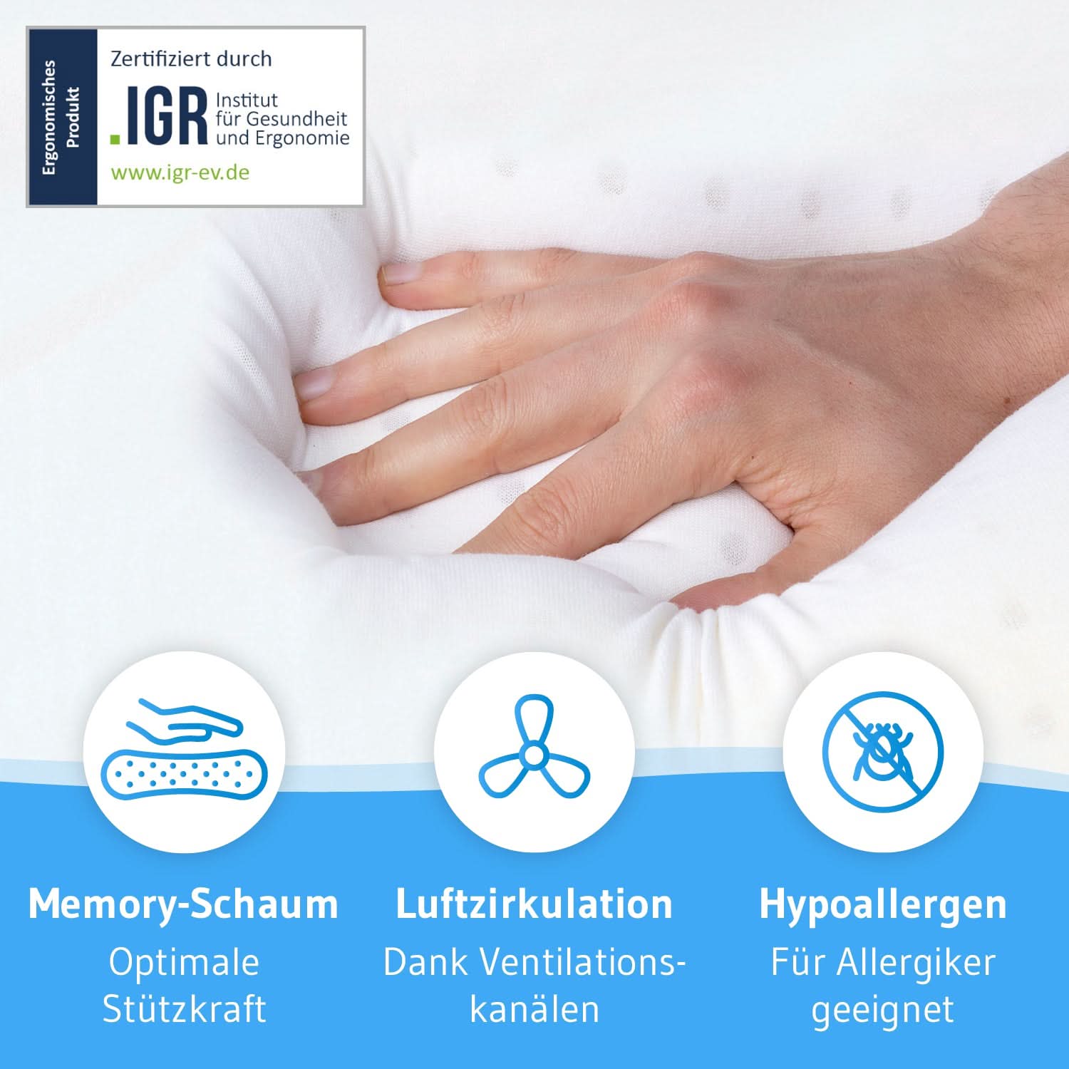 Seitenschläferkissen GIANFAR mit Nackenbogen, orthopädisches HWS Nackenstützkissen aus Visco Schaum mit Klimabezug - Third of Life
