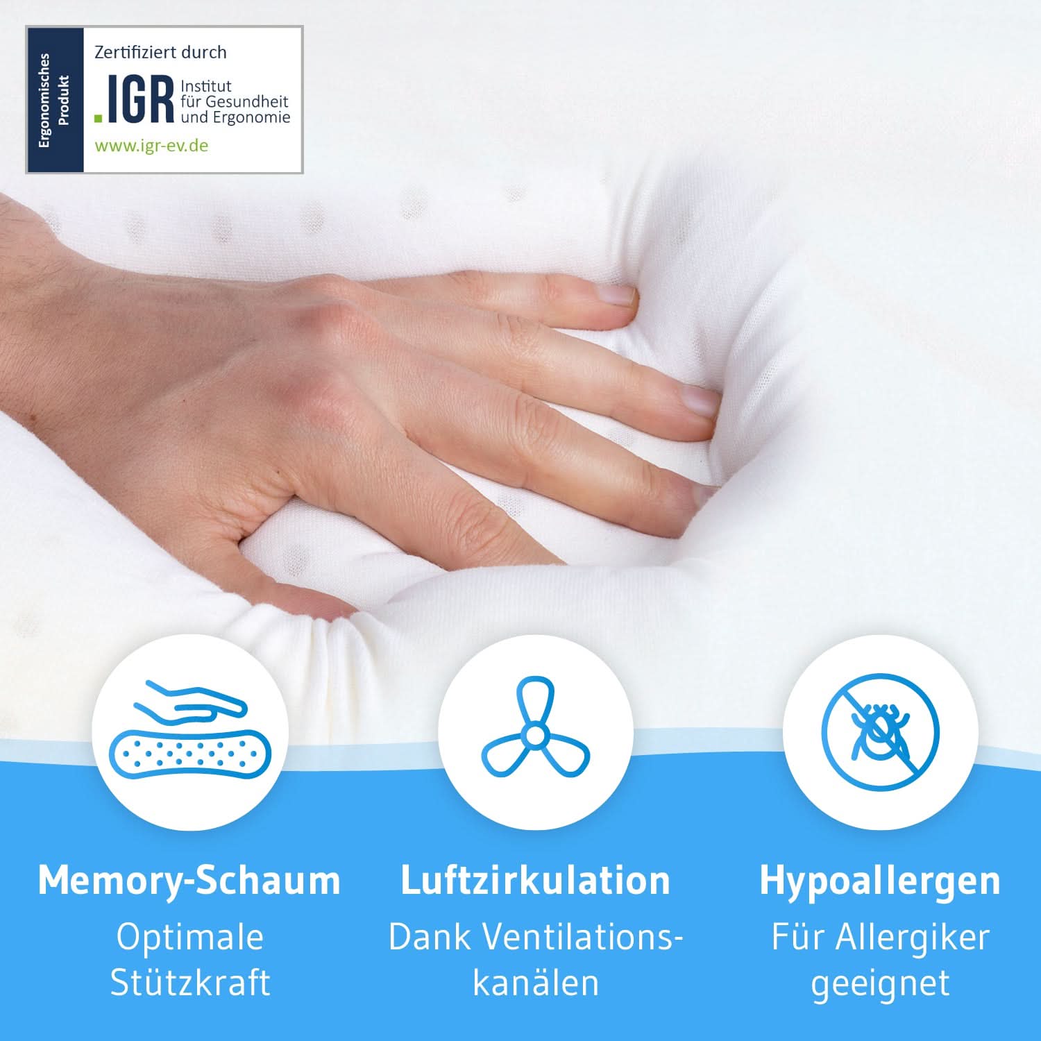 Seitenschläferkissen GIANFAR mit Nackenbogen, orthopädisches HWS Nackenstützkissen aus Visco Schaum mit Klimabezug - Third of Life
