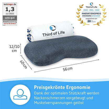 Nackenstützkissen NuMOON QuickDry, Kopfkissen aus Visco Schaum mit Bambus-Aktivkohle und Thermic Bezug, für alle Schlafpositionen geeignet - Third of Life