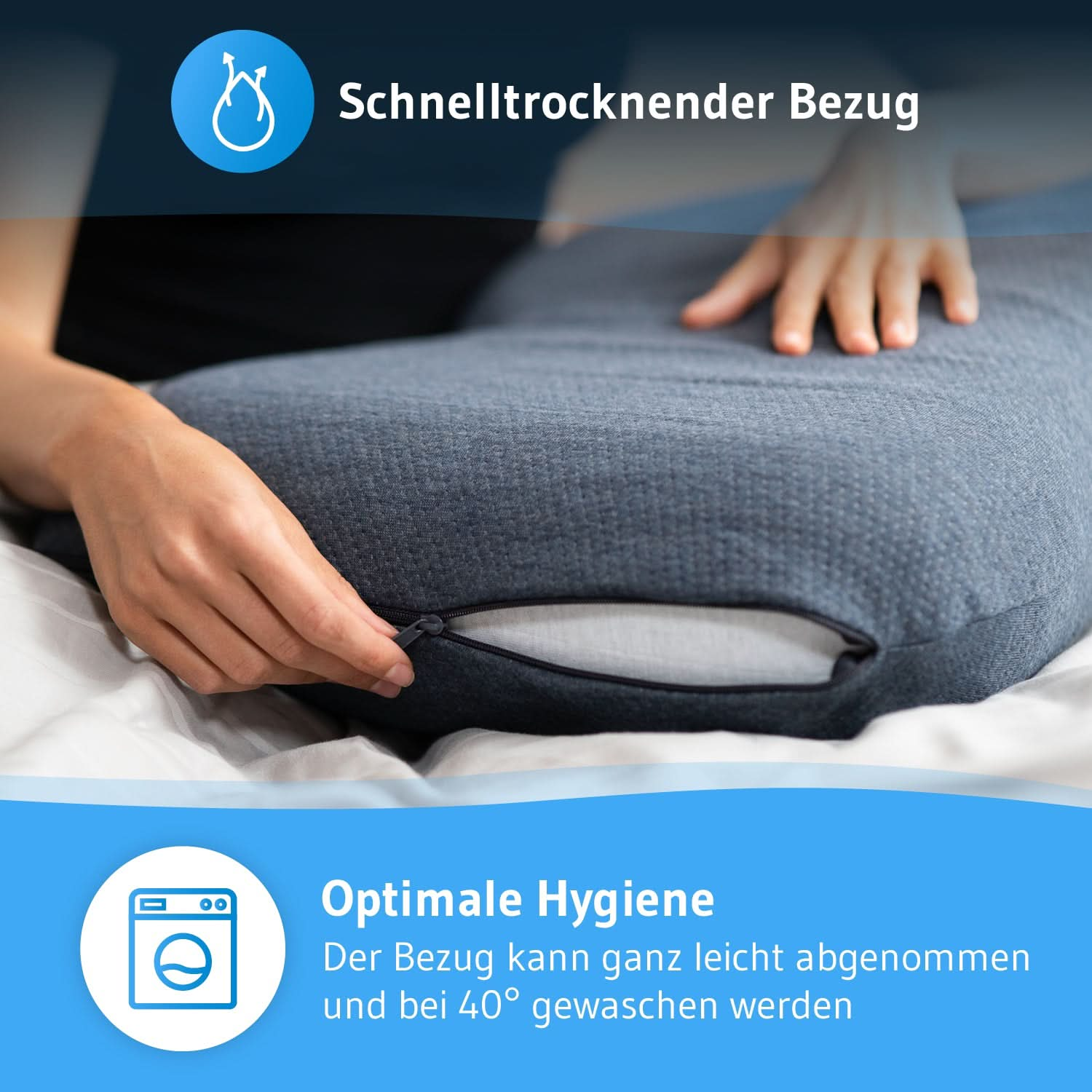 Nackenstützkissen NuMOON QuickDry, Kopfkissen aus Visco Schaum mit Bambus-Aktivkohle und Thermic Bezug, für alle Schlafpositionen geeignet - Third of Life