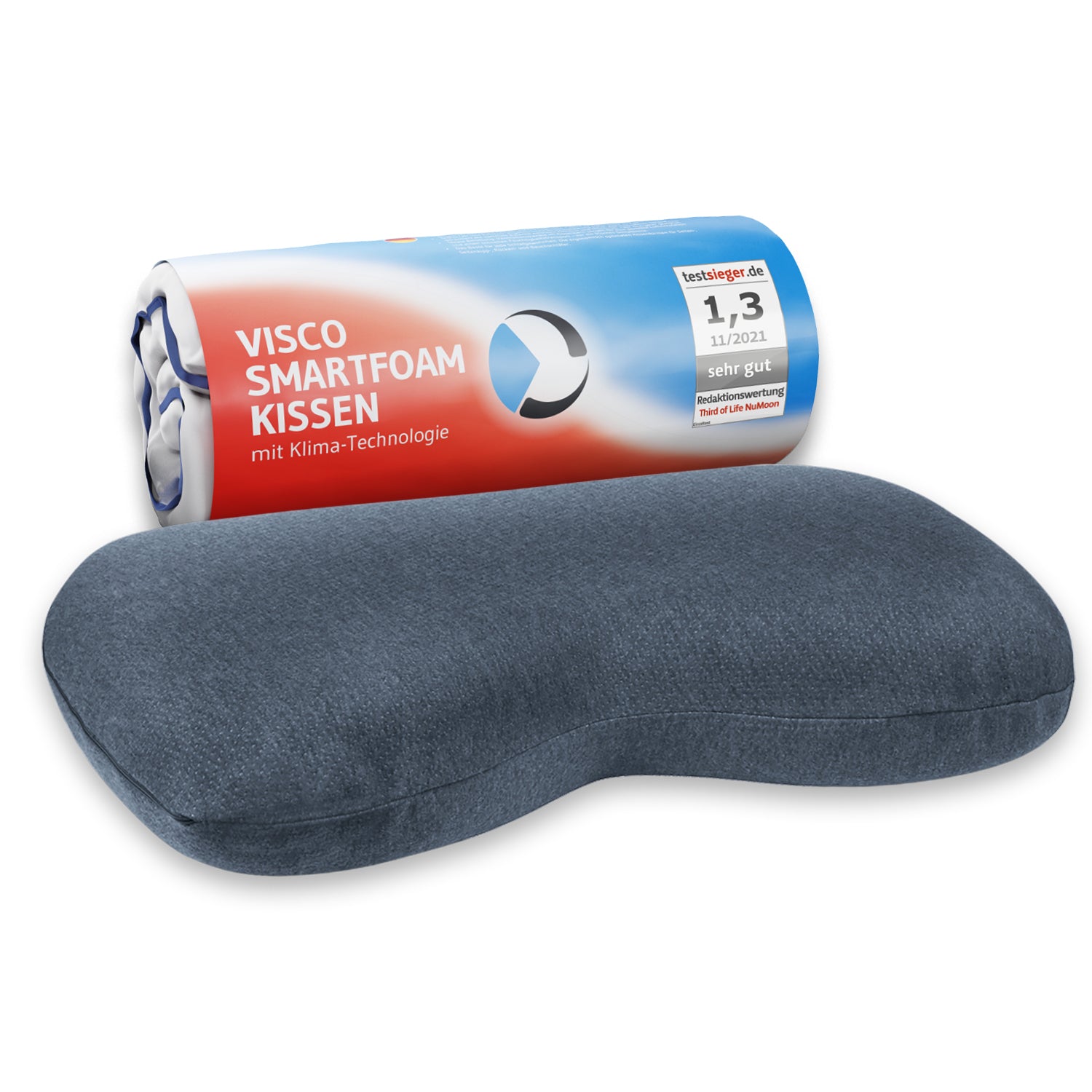 Nackenstützkissen NuMOON QuickDry, Kopfkissen aus Visco Schaum mit Bambus-Aktivkohle und Thermic Bezug, für alle Schlafpositionen geeignet - Third of Life