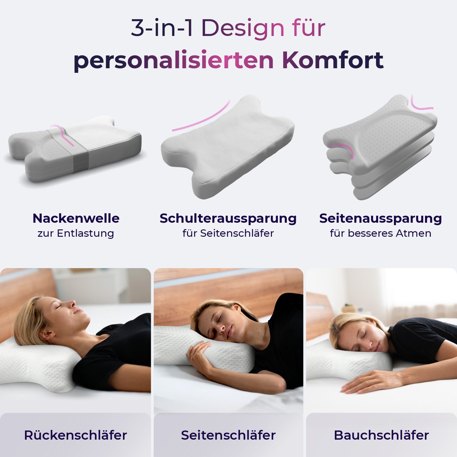Höhenverstellbares aiLigner Kissen aus Visco-Schaum, für alle Schlafpositionen, 3-lagig, ergonomisch - Third of Life