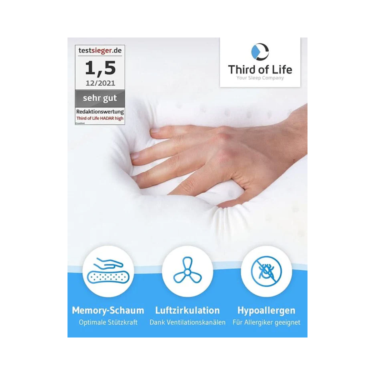 HADAR Nackenstütz-Kopfkissen, höhenverstellbar und ergonomisch aus Visco Schaum
