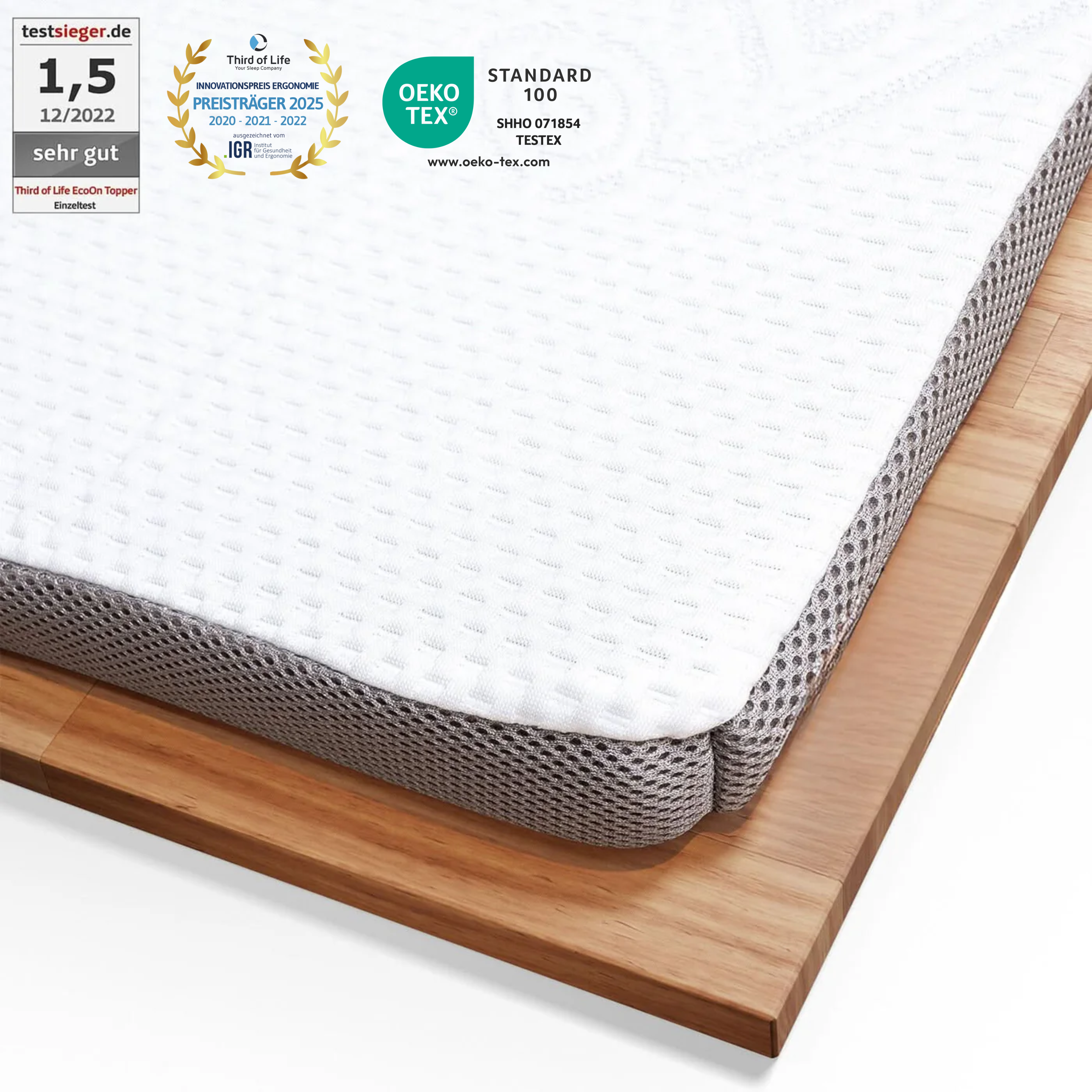 Topper EcoON - Ergonomische Matratzentopper aus Memory-Schaum mit Bezug aus nachhaltigem Tencel