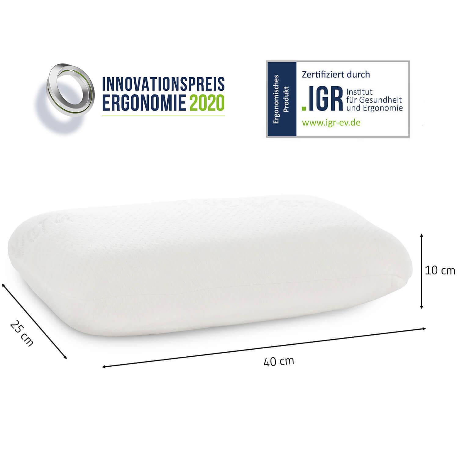 Reisekissen VOLAR Aloe Vera, ergonomisches Nackenkissen für unterwegs aus Visco-Schaum mit Aloe Vera BezugThermo-Bezug, 40 x 25 cm - Third of Life