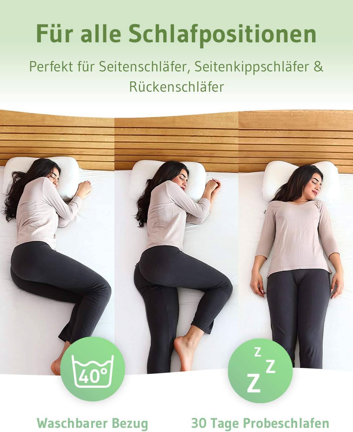 Aloe Vera Nackenstützkissen NuMOON, Kopfkissen aus Visco Schaum mit Bambus-Aktivkohle, hautpflegender Bezug, für alle Schlafpositionen geeignet - Third of Life