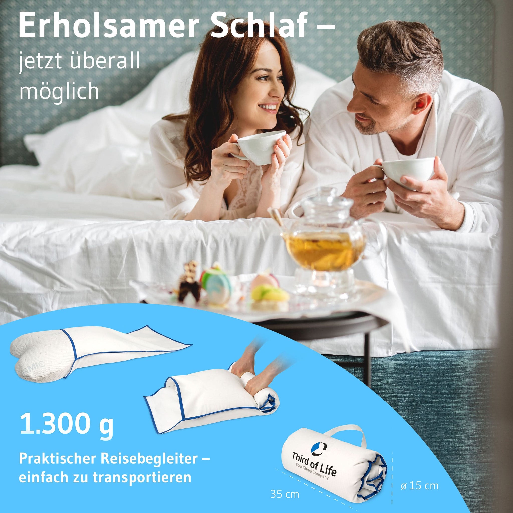 Seitenschläferkissen ACAMAR, ergonomisches Schmetterlingskissen aus Visco Schaum mit thermoregulierendem Bezug - Third of Life