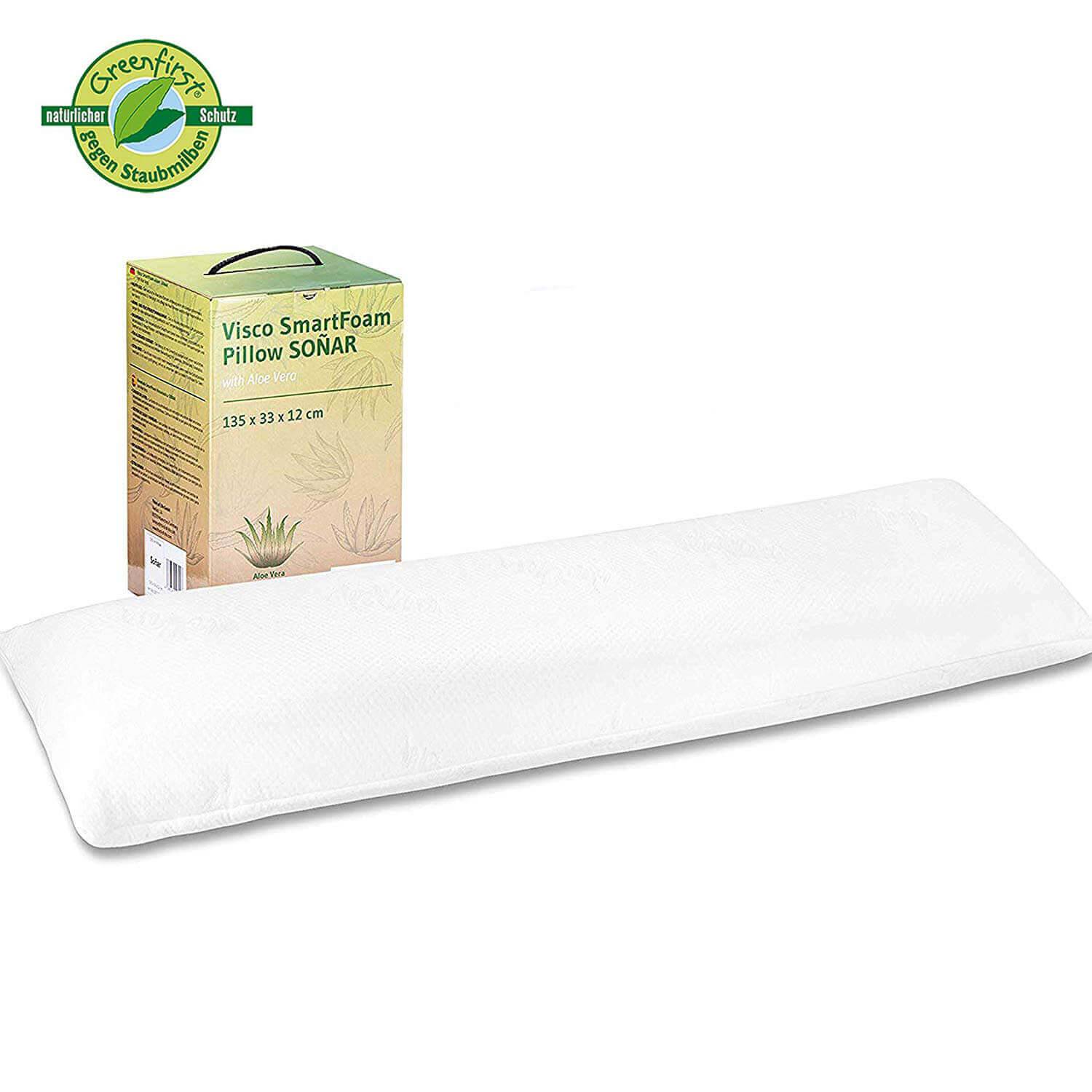 Aloe Vera Kissen SOÑAR aus Visco Schaum für zwei Personen, Lagerungskissen mit haufpflegendem Bezug und Anti-Milben-Schutz, 135 x 33 cm - Third of Life
