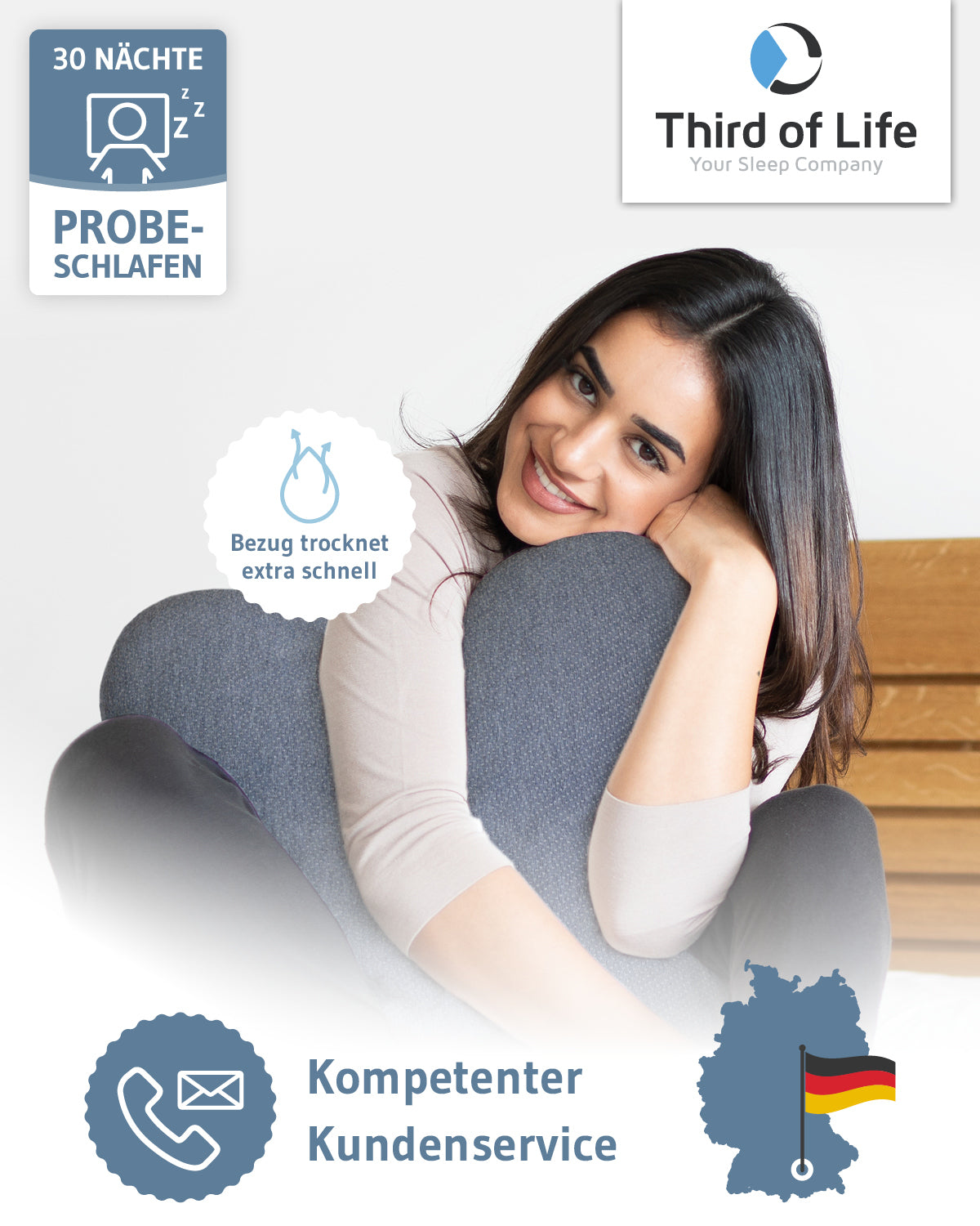 Seitenschläferkissen ACAMAR, ergonomisches Schmetterlingskissen aus Visco Schaum mit thermoregulierendem Bezug - Third of Life
