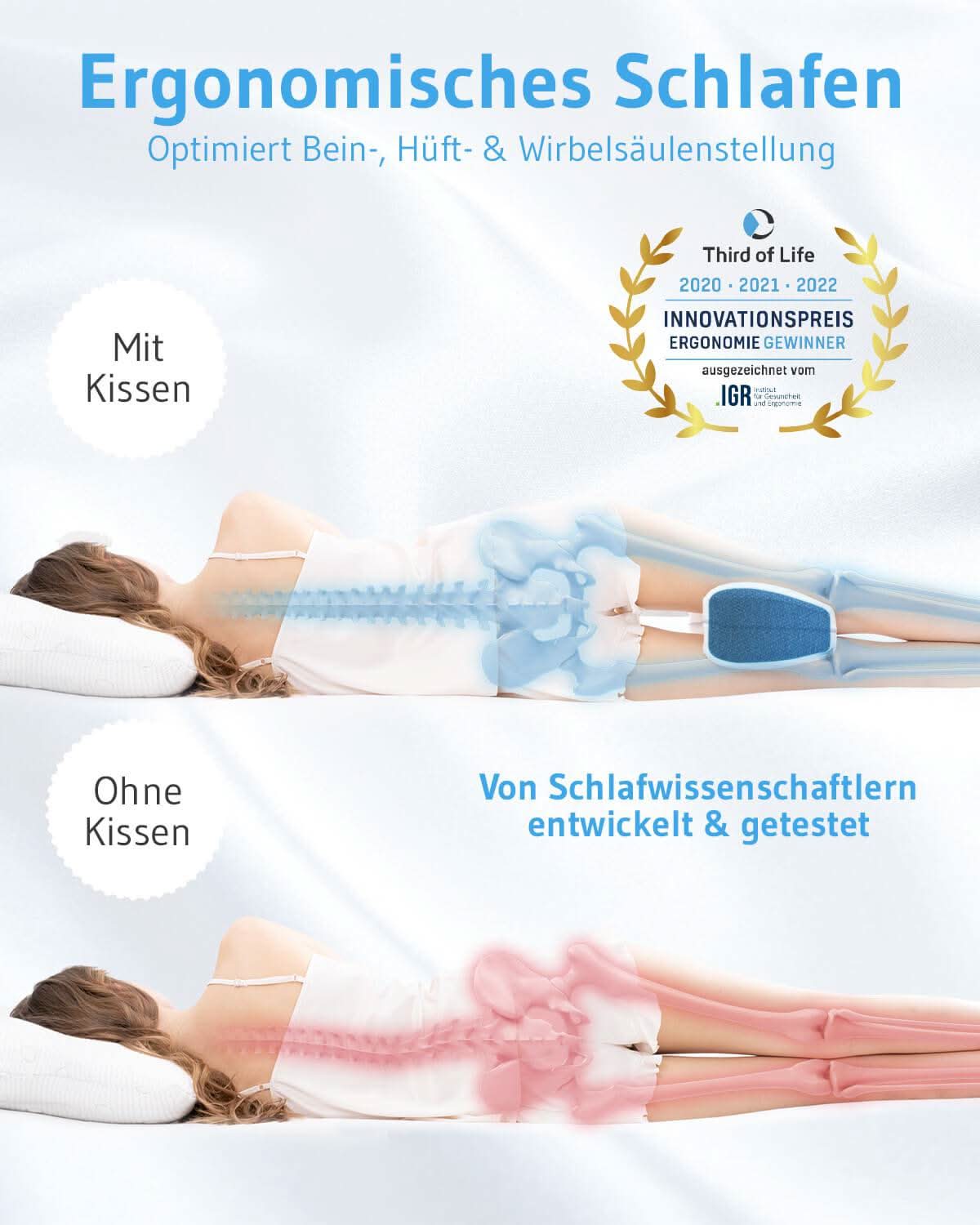 Kniekissen für Seitenschläfer QuickDry-Bezug - Third of Life