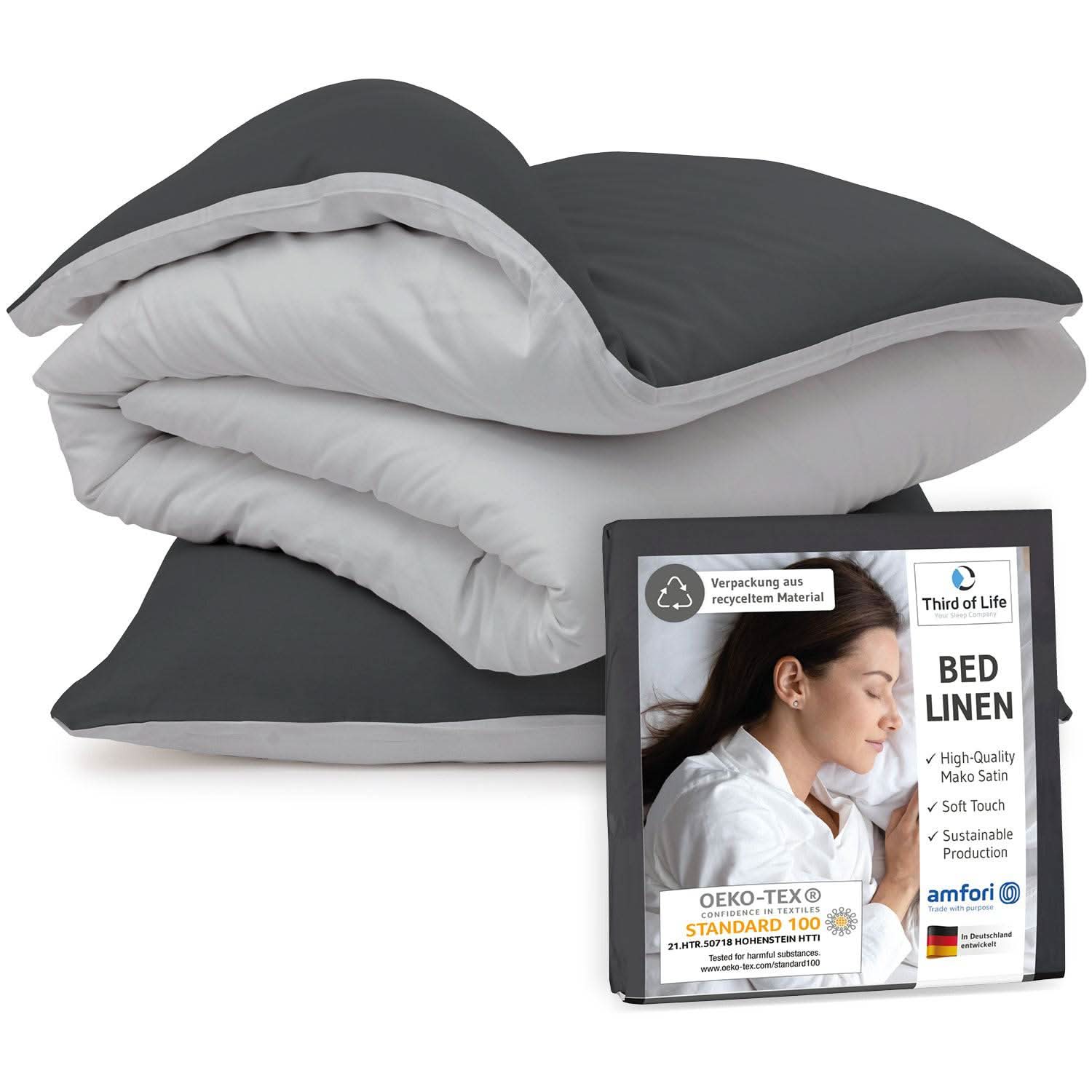 Mako-Satin Bettwäsche ELLA - 100% Baumwolle - STANDARD 100 by OEKO-TEX® – warm & flauschig - Third of Life
