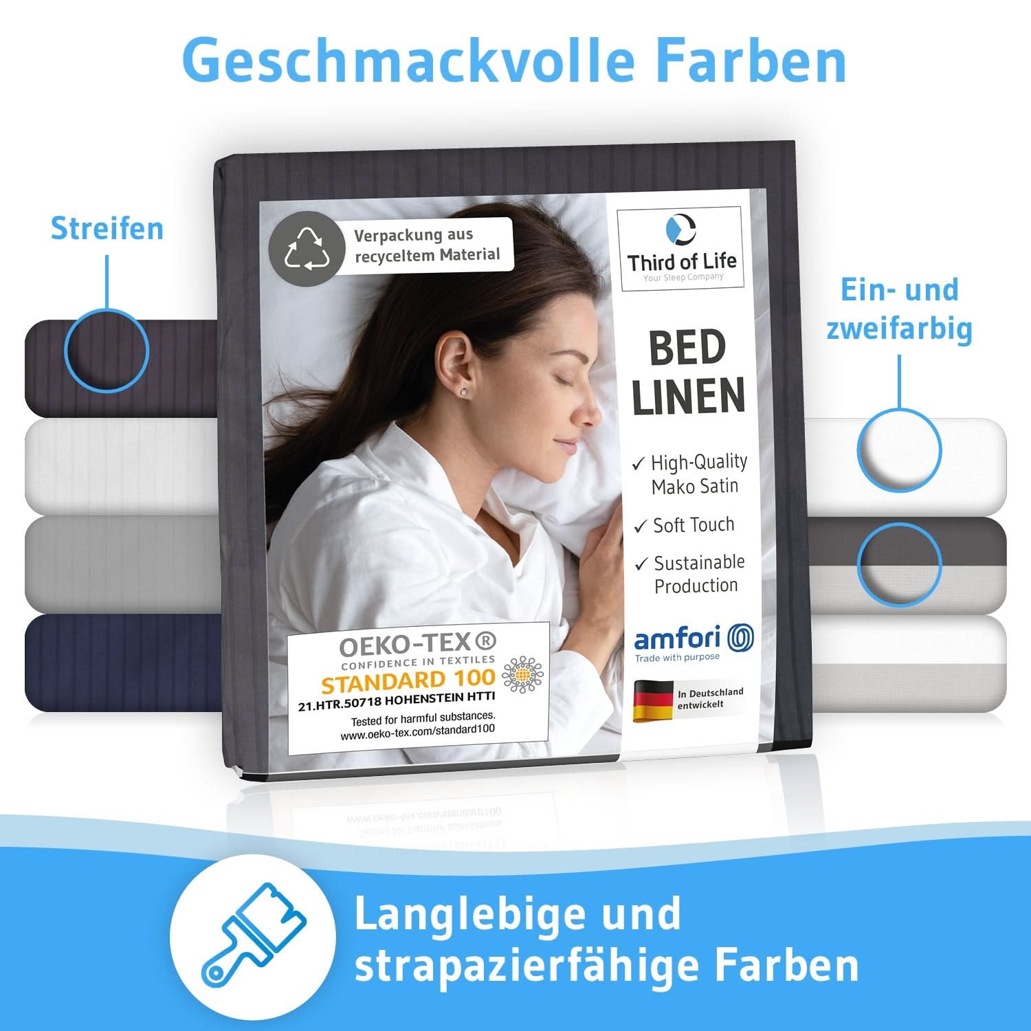 Mako-Satin Bettwäsche ELLA - 100% Baumwolle - STANDARD 100 by OEKO-TEX® – warm & flauschig - Third of Life