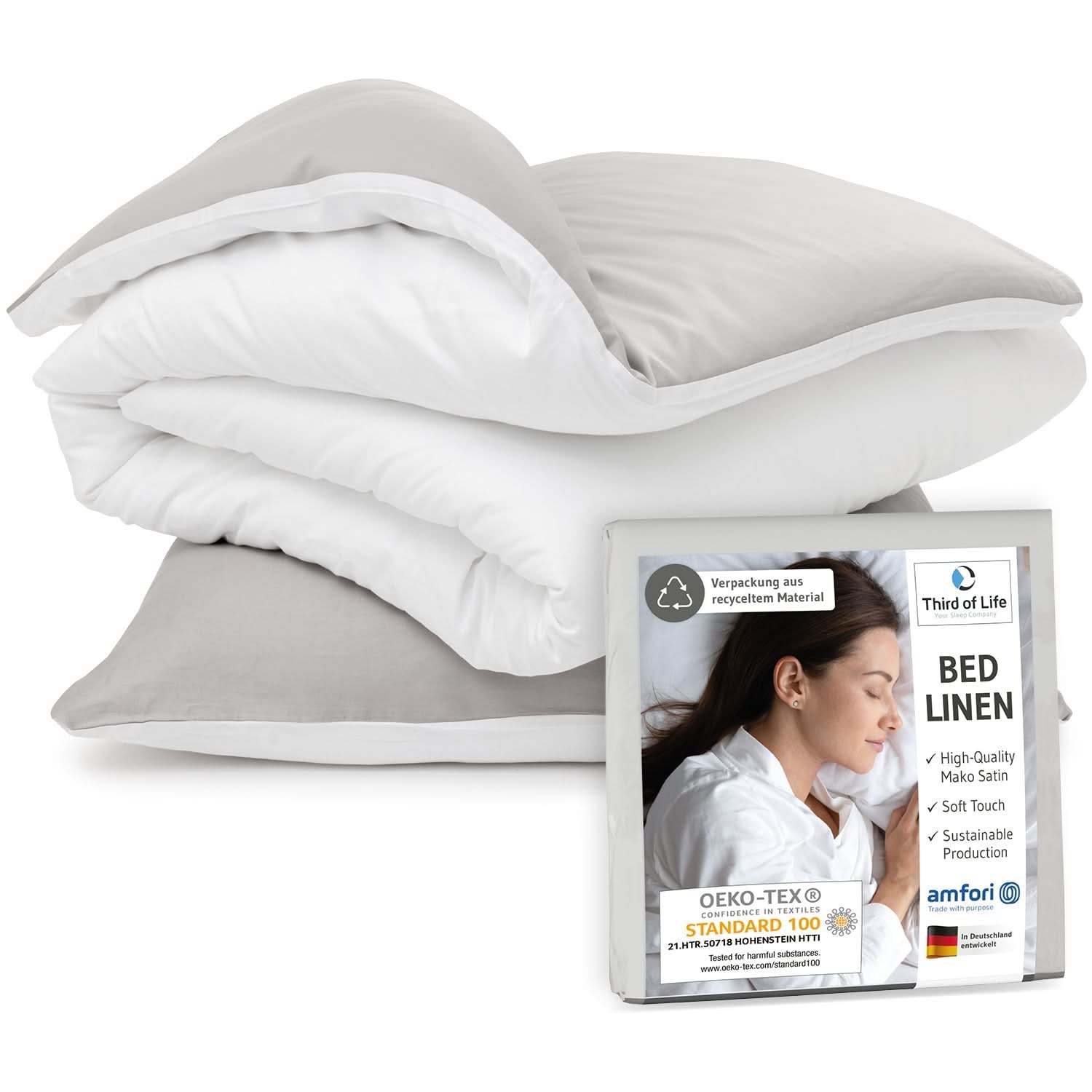 Mako-Satin Bettwäsche ELLA - 100% Baumwolle - STANDARD 100 by OEKO-TEX® – warm & flauschig - Third of Life