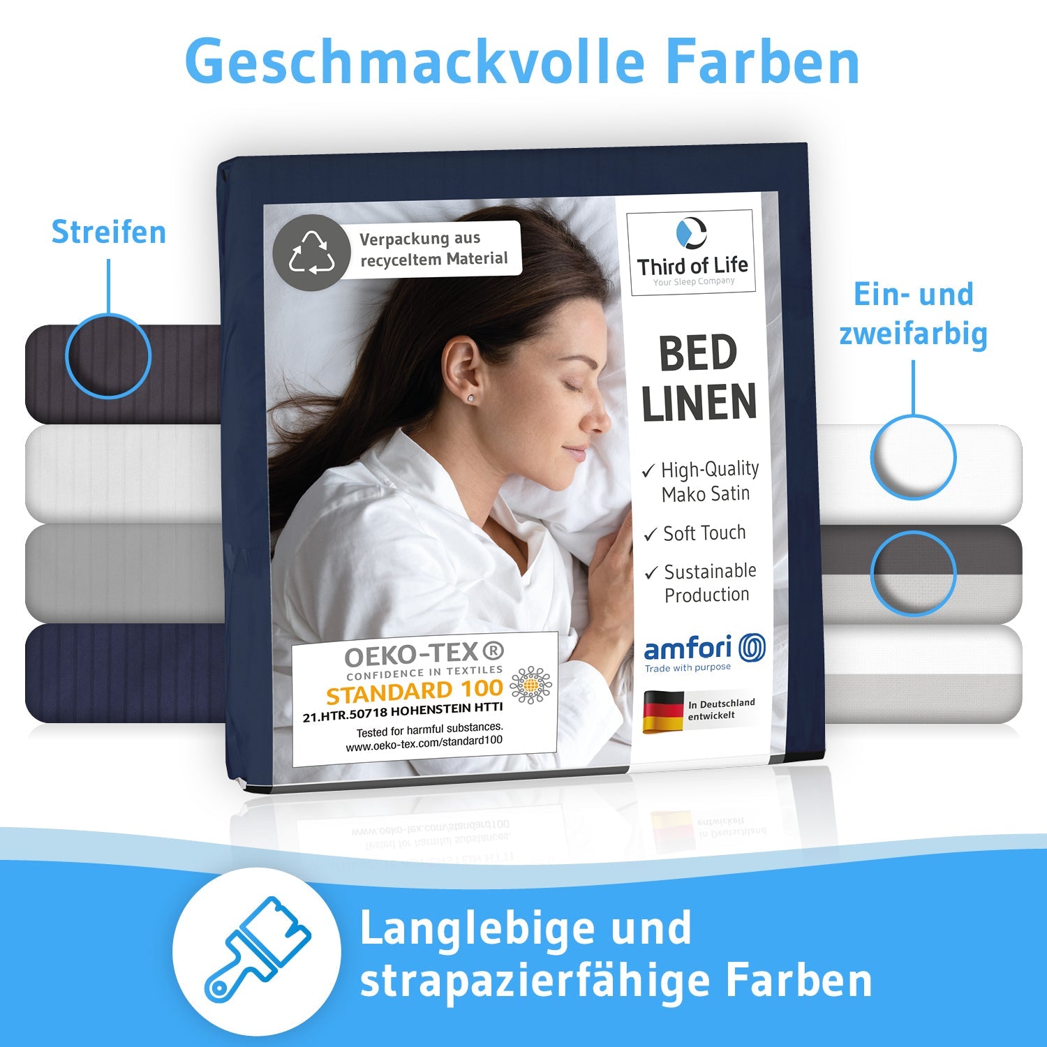 Mako-Satin Bettwäsche ELLA - 100% Baumwolle - STANDARD 100 by OEKO-TEX® – warm & flauschig - Third of Life