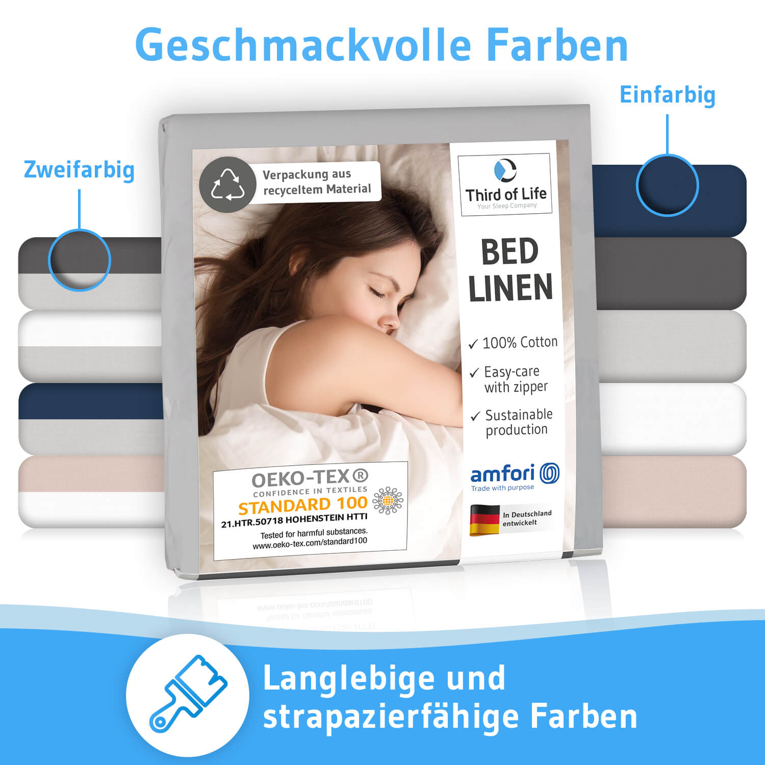 Renforce Bettwäsche NINO - 100% Baumwolle - STANDARD 100 by OEKO-TEX® – leicht & luftig - Third of Life